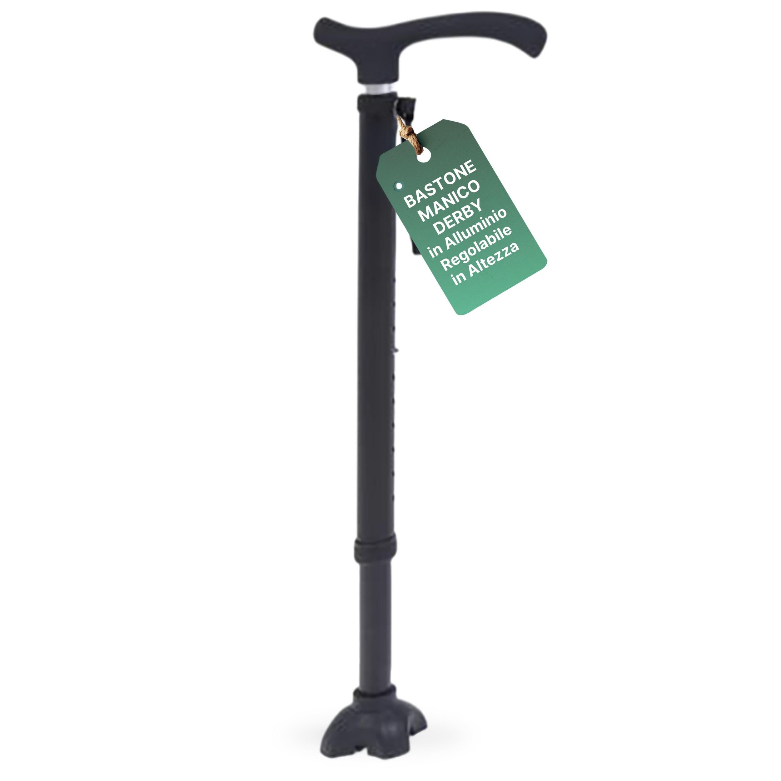 Bastone per Anziani in Alluminio con Manico Derby in ABS-TPR, Bastone da Passeggio Leggero Regolabile H. 68-90,5cm, Portata 100kg
