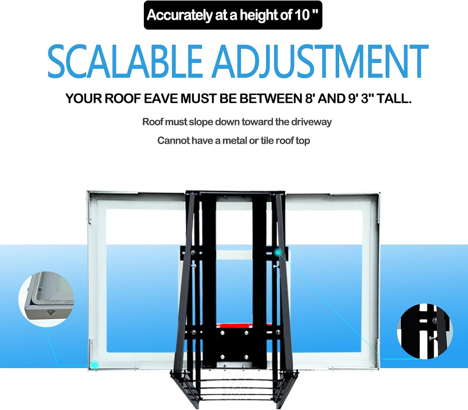 PROGOAL Roof Mounted Basketball Hoop Garage Includes 48" Or 60'' Crystal-Clear Tempered Glass Backboard, Durable Steel Universal Bracket and Double Spring Breakaway Rim with Net