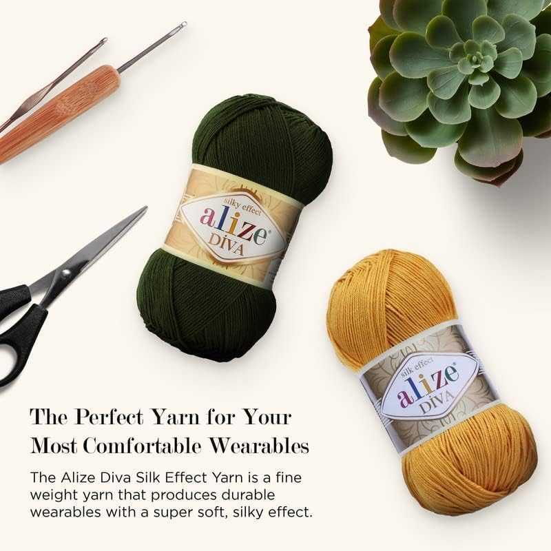 Miniatura 3 de Alize Diva Silk Yarn - Hilo acrílico de microfibra para peso deportivo, hilo ligero y suave para tejer bufandas, ropa y manualidades, 1 madeja de