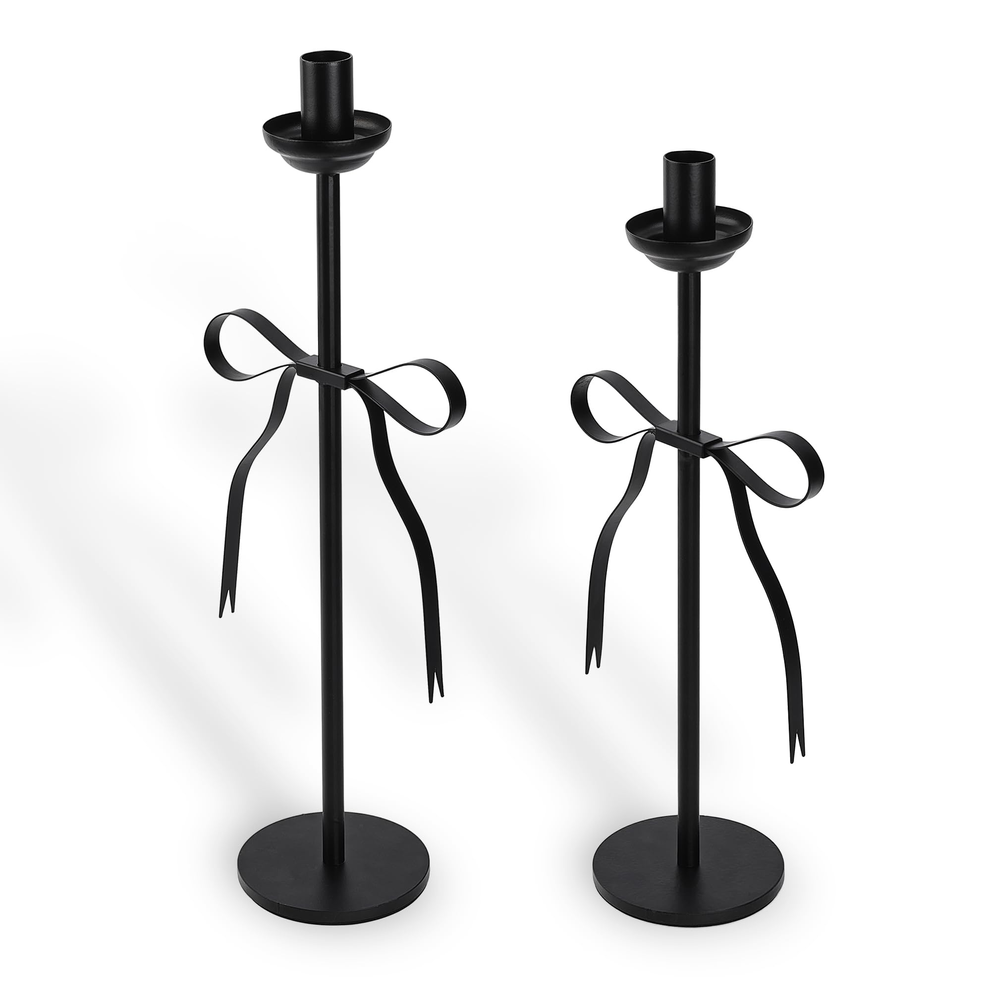 Black Taper Candlestick Holders,Set of 2 Bow Candle Stick Holders,Metal Modern Candle Stands Decorative for Dining Table Centerpiece,Wedding Decor