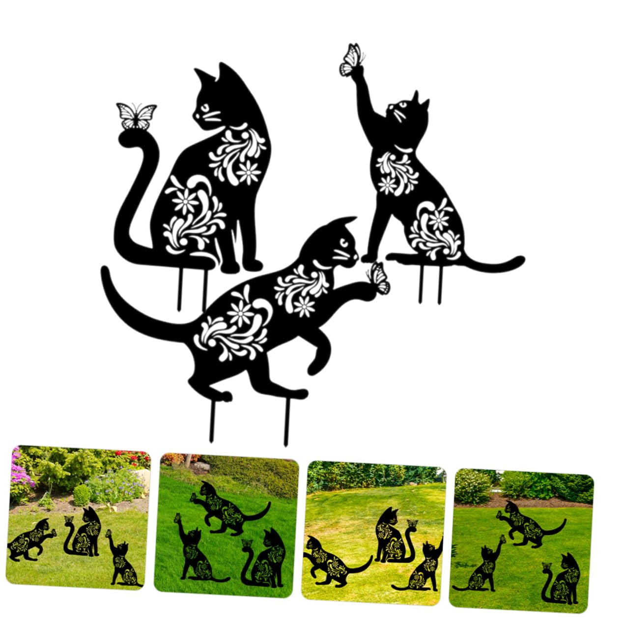 Piquet de Jardin Chat Noir en Fer, Lot de 3, Décoration