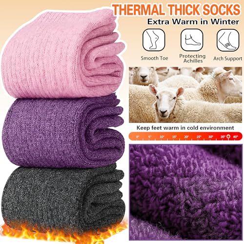 Image of Sandsuced 5 Pack Merino Wool Boot Hiking Socks for Women Warm Winter Thick Thermal Cozy Work Soft Ladies Socks