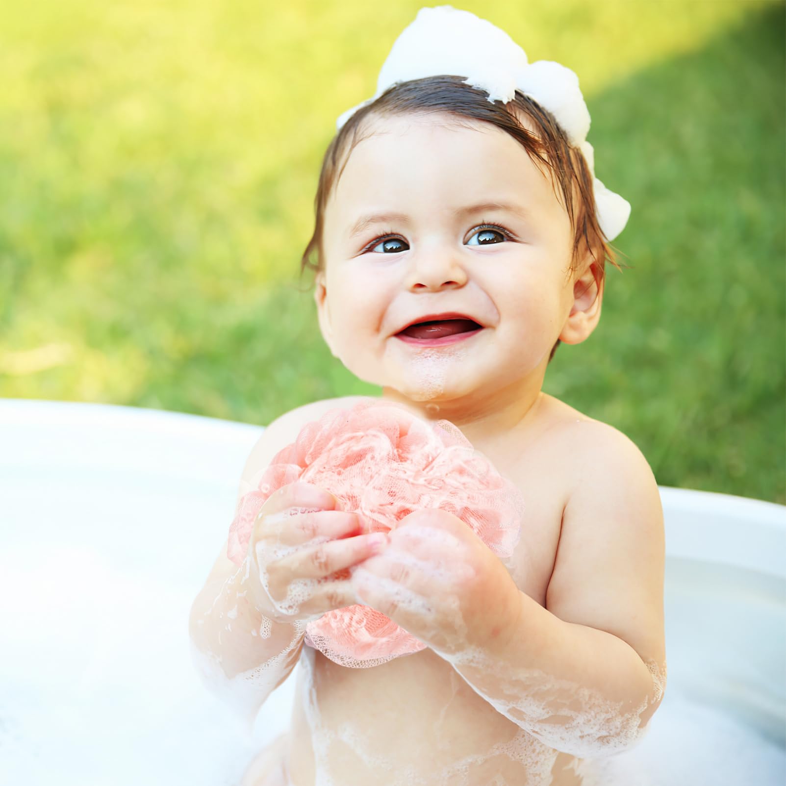 HOUDERCO 7Pcs Shower Loofah Exfoliating Bath Balls Grey and Durable Body Scrubber for Skin Cleansing and Foaming