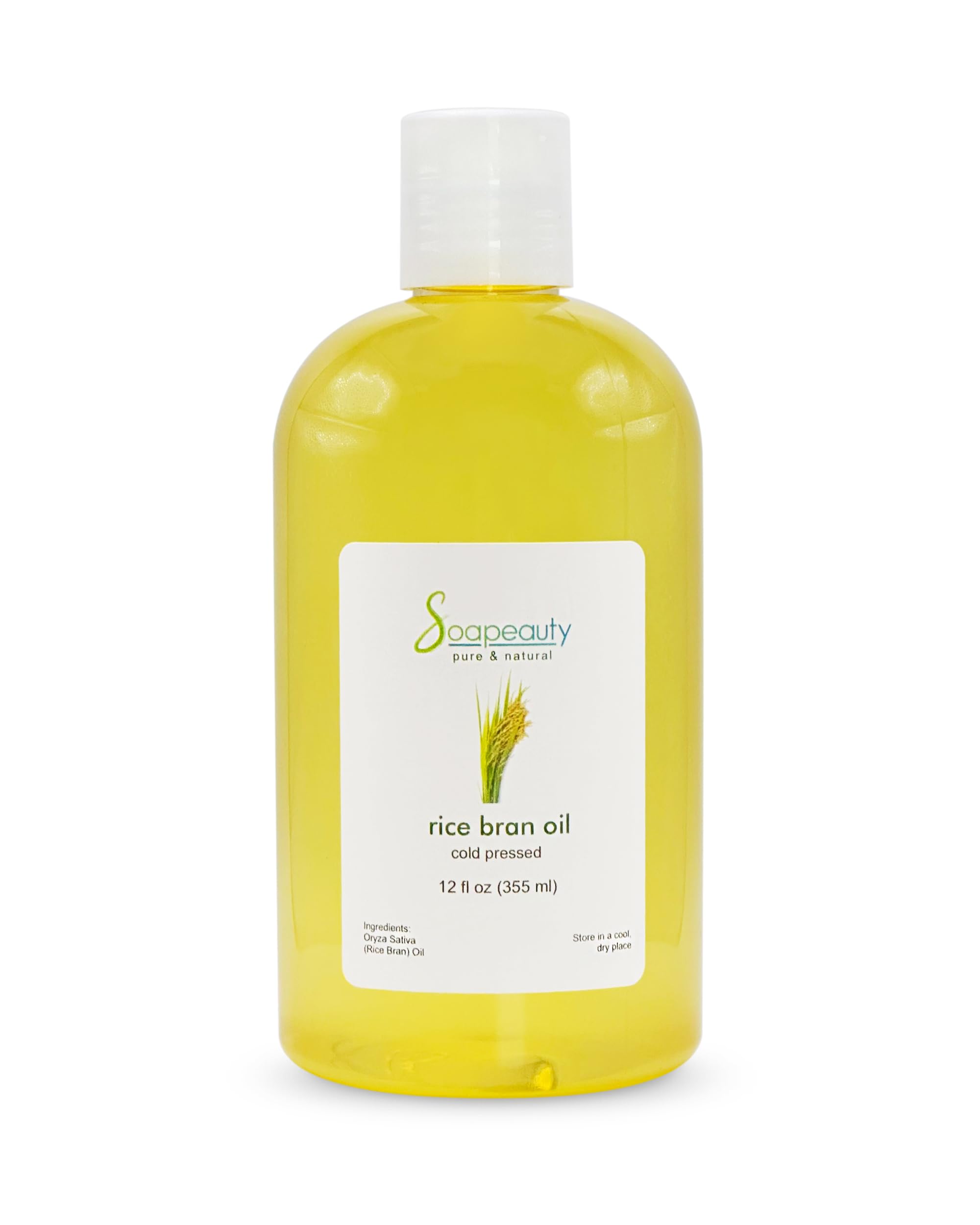 Soapeauty RICE BRAN OIL Cold Pressed Unrefined | 100% Natural Available in Bulk | Carrier for Essential Oils, Face, Skin, Hair Moisturizer, Soap Making | (12 OZ) 12.00 Fl Oz (Pack of 1)