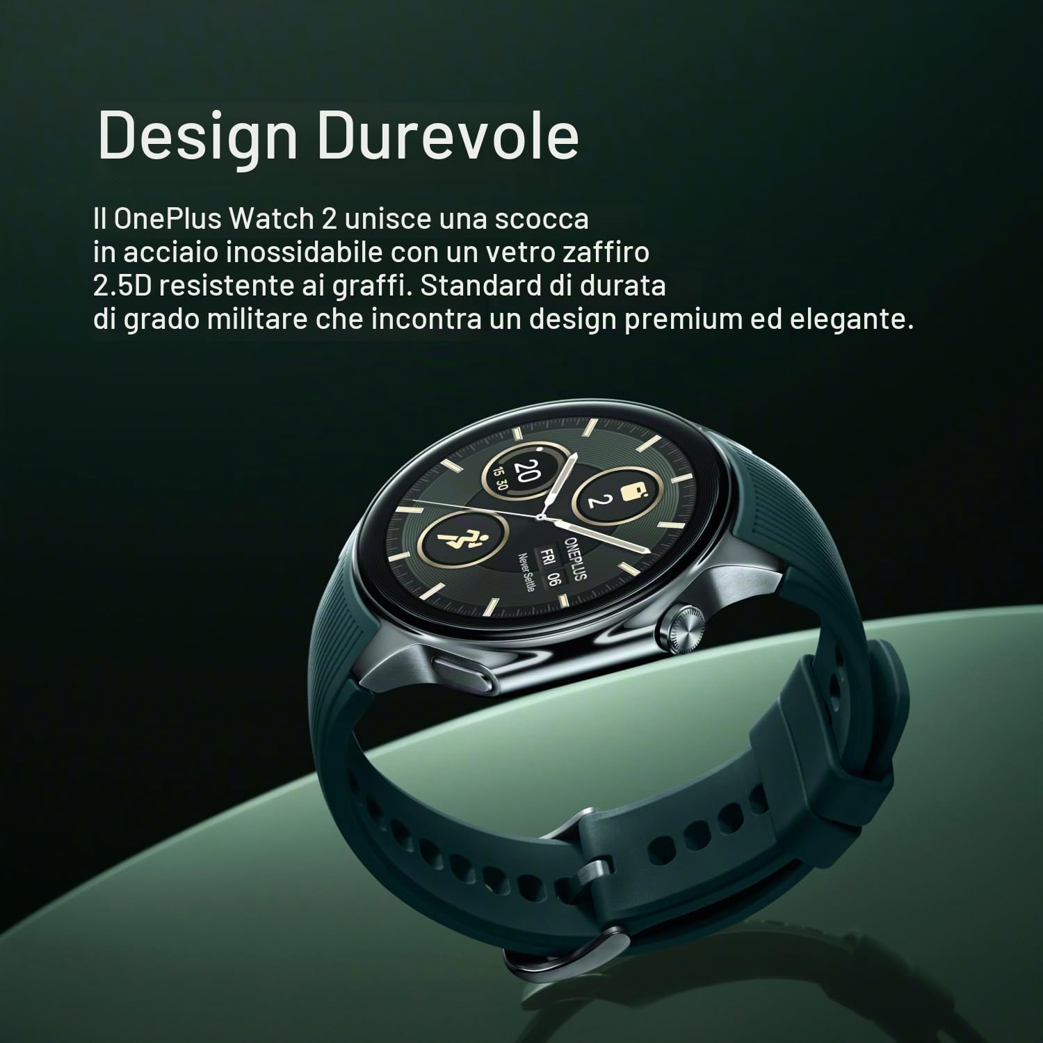 OnePlus Watch 2 Nero Acciaio, 32GB, Batteria 100 Ore, Monitoraggio Salute e Fitness, Design Zaffiro e Cristallo, Doppio Motore, Wear OS di Google