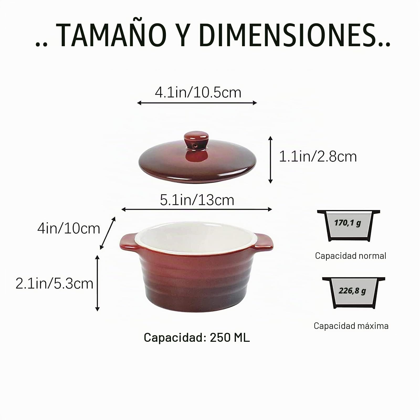 UNICASA set de 4 Moldes para Soufflé con Tapa 250ml, Cuencos para Postres, Ramekins para Hornear para Mermeladas, Helados, Postres