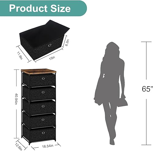 Miniatura 10 de VASICAR Mesita de noche con 4 cajones, organizador de almacenamiento de ropa, pequeña cómoda de tela para dormitorio, armario, entrada, pasillo,