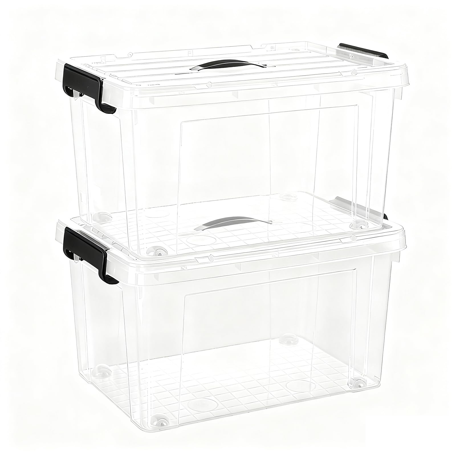 SKY-TOUCH 47 Liters Clear Plastic Storage Box with Lockable Lid & Wheels,Plastic Organizer Bin with Handles,48x28x35cm,2pcs