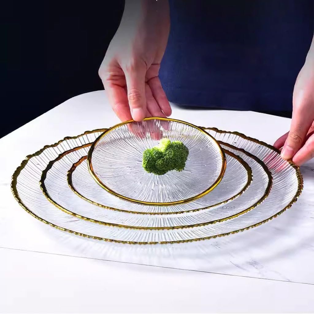 Dinerborden Dessertborden Japanse Gestreepte Glazen Plaat Huishoudelijk Transparant Servies Fruitschaal Westerse Slakom Dinerbord Prachtig Borden Diner Keramische Borden(S