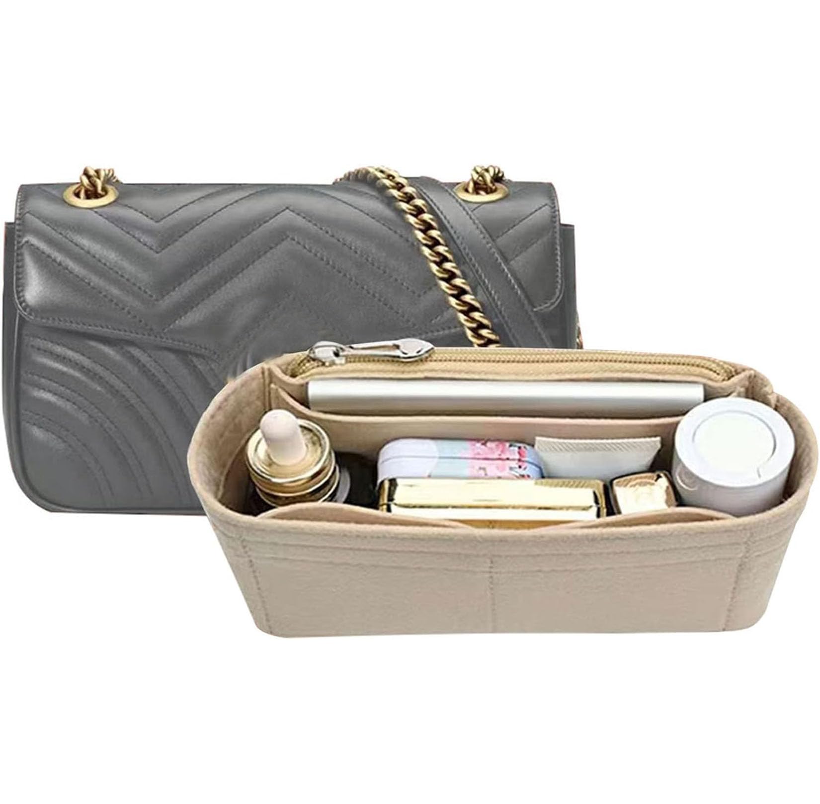 Lckaey Organizer Insert Bag for Marmont small Matelasse Shoulder Purse Tote Bag With zipper 1 pack 2000AKhaki-M