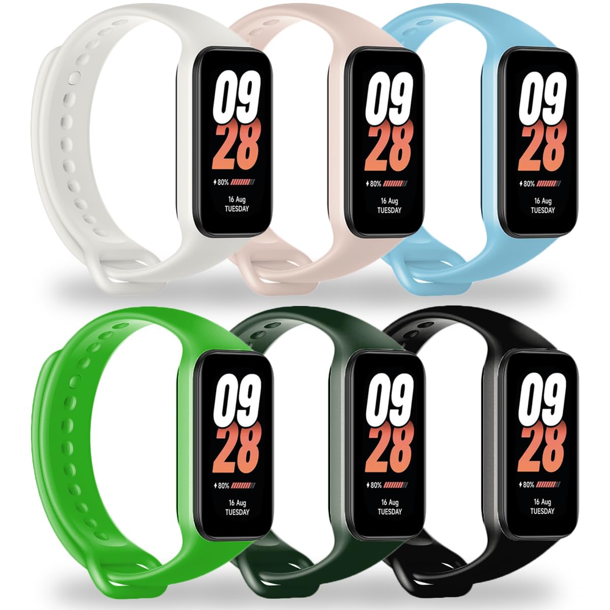 Lot De 6 Bracelets Sport Silicone Compatible Xiaomi Smart Band 8 / Redmi Smart Band 2