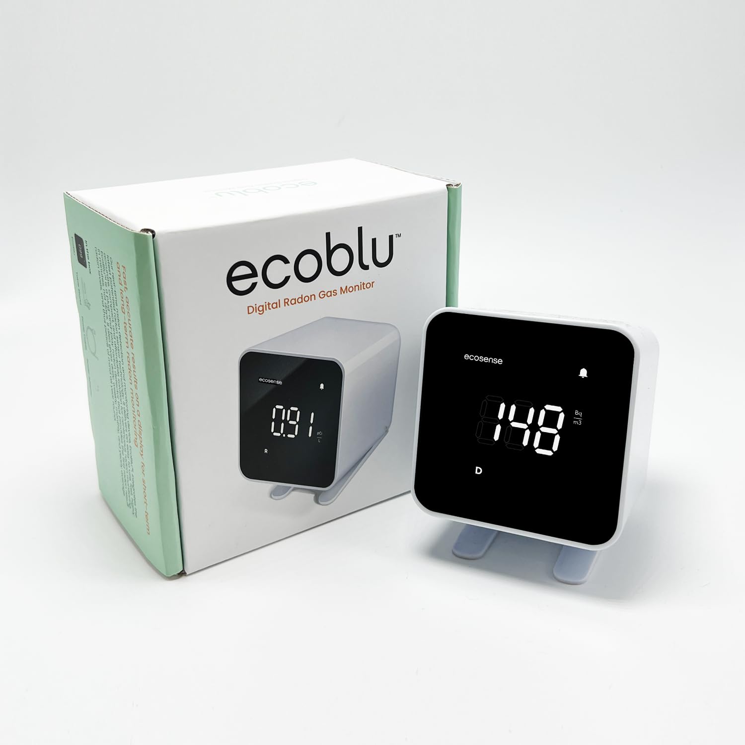 Ecosense EB100 EcoBlu, Heim-Radondetektor, Erfassung und Anzeige von Ergebnissen alle 10 Minuten, kurz- und langfristige, kontinuierliche Überwachung, einfach zu bedienen