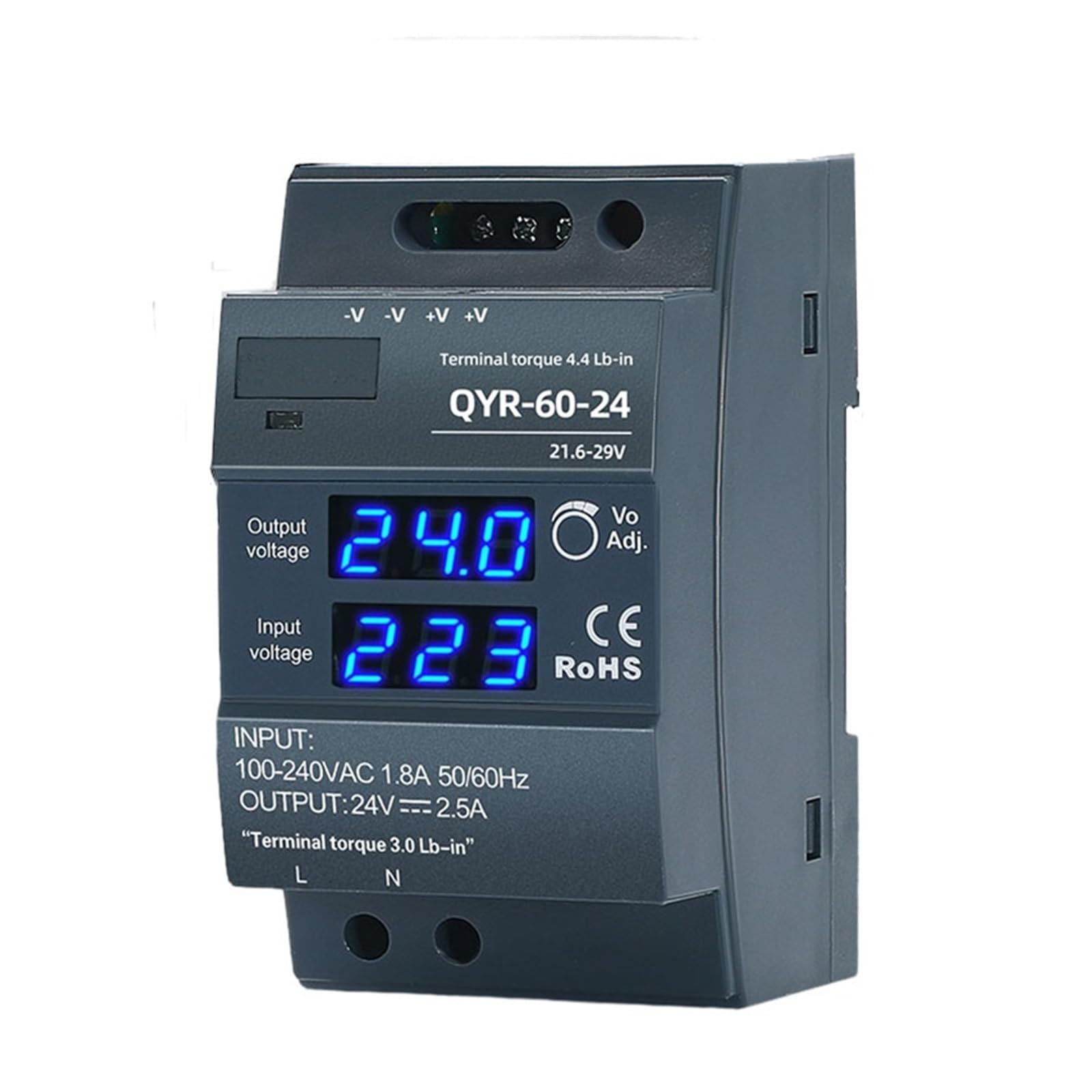 zasilacz impulsowy, Typ szyny Din 60w cyfrowy wyświetlacz zasilacz impulsowy 12V 24V DC 2,5A SMPS ultracienka taśma LED w kształcie stopnia(Wit,24V)