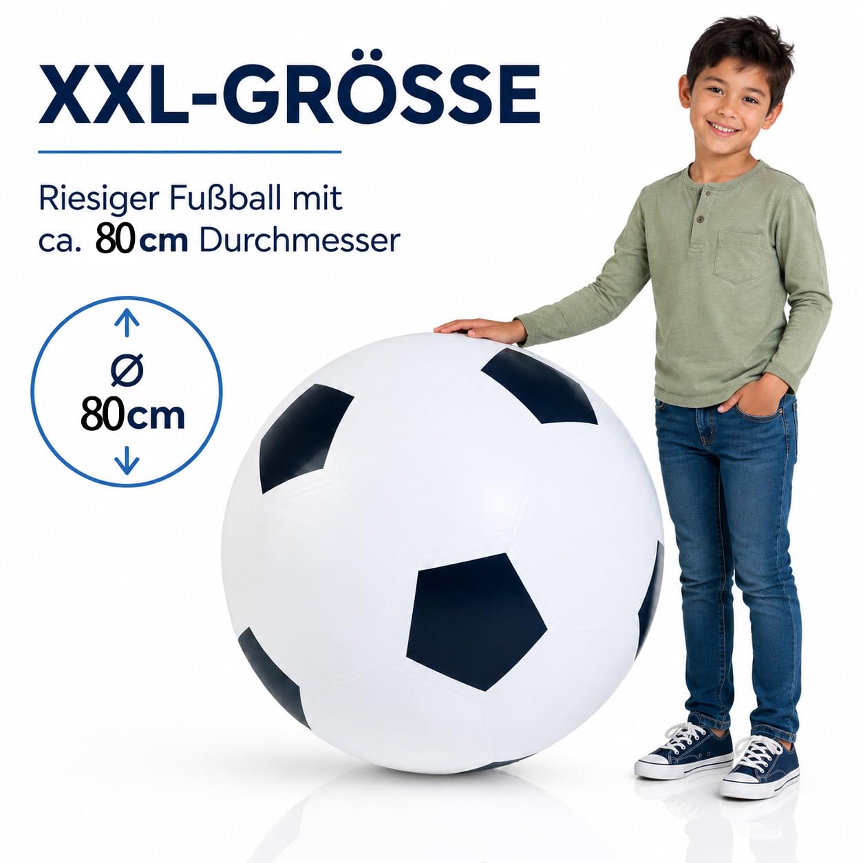 Jiahuade XXL Fußball Ø 80cm Groß,Fussball aus Gummi,Aufblasbarer Spielball mit Mega Sprungkraft,Aufblasbare Fußballbälle,Spielball für Jungen oder als Geschenk