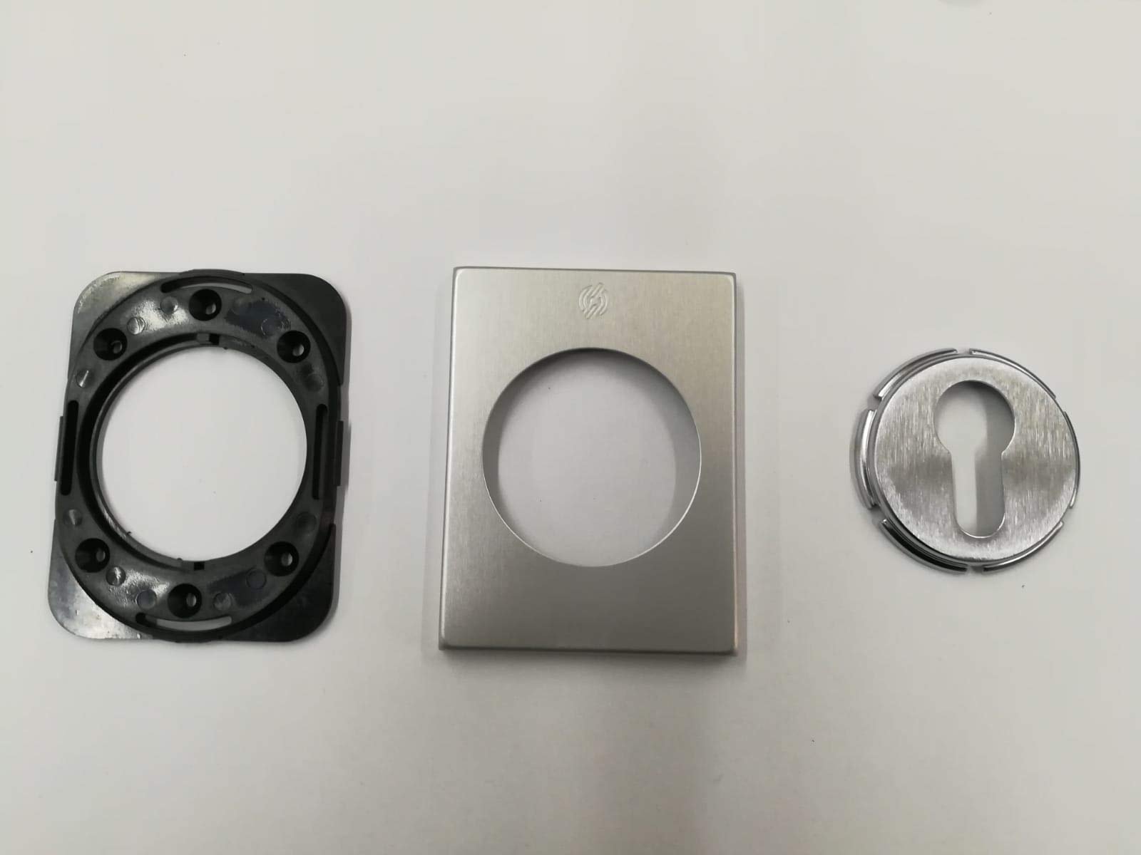 Bocchetta Rosetta Quadra Per Porta Blindata - Piastrina Cilindro Europeo, Alluminio - 82x62mm, Con Viti Securemme - Foto 5