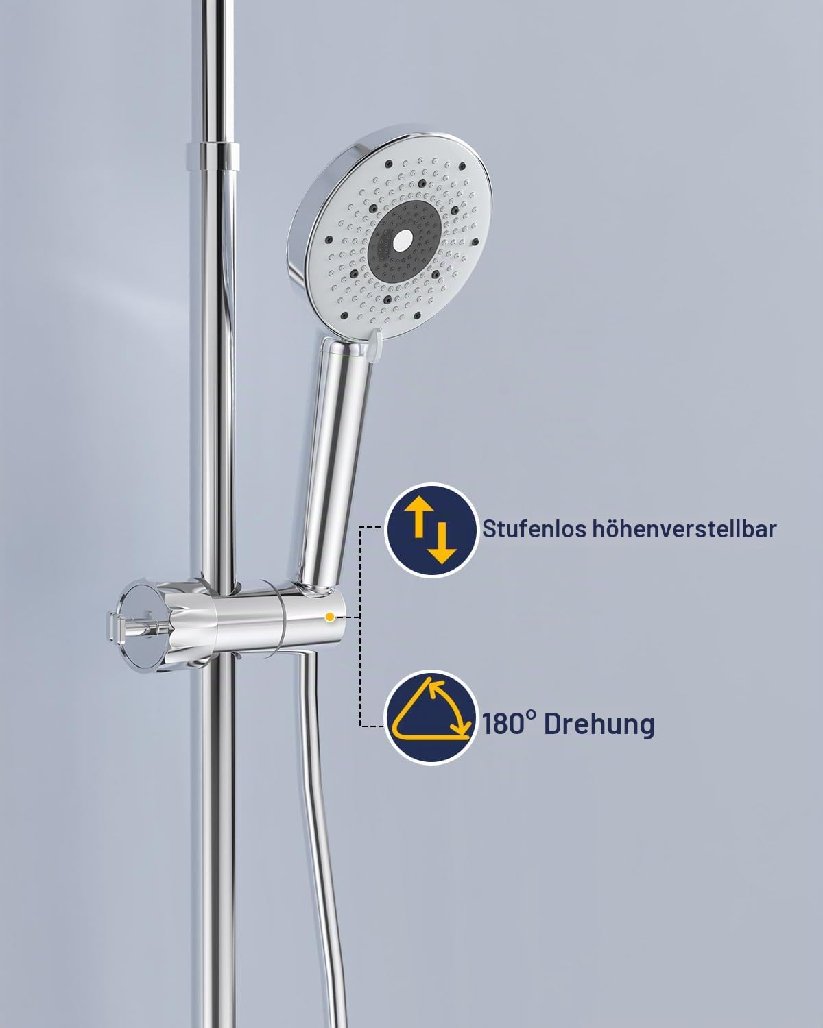 YEAUPE PRO Duschsystem mit Filter – 12 Zoll Edelstahl Regendusche & Handbrause Weiß Verchromt, 2 Ersatzfilter, 1,6 m Duschschlauch, Höhenverstellbare Wandhalterung, Hochdruck Komplettset