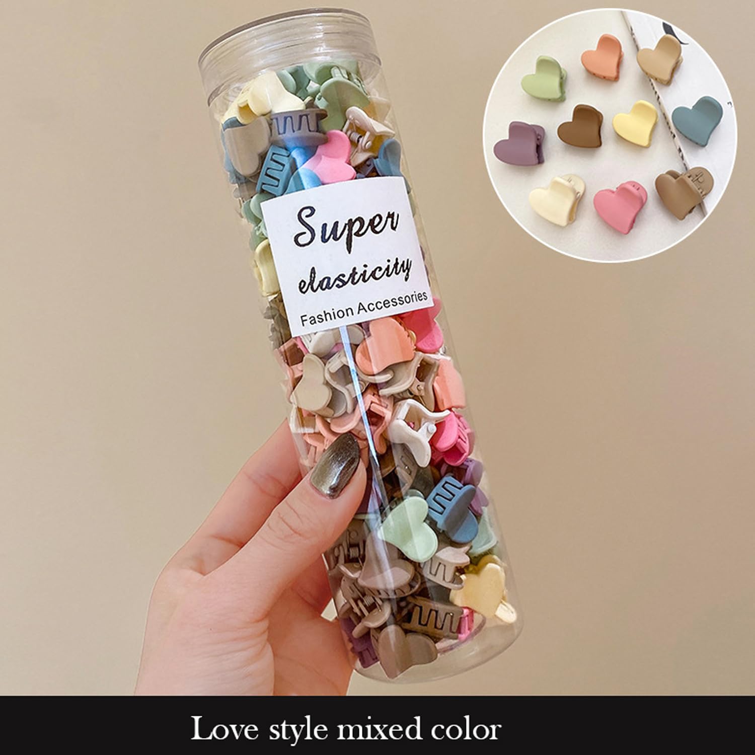 1 Can of 50 Colourful Love Shape Hair Clips, Anti-Slip Hair Accessories for Women Curly/Straight/Wavy Hair - Image 4