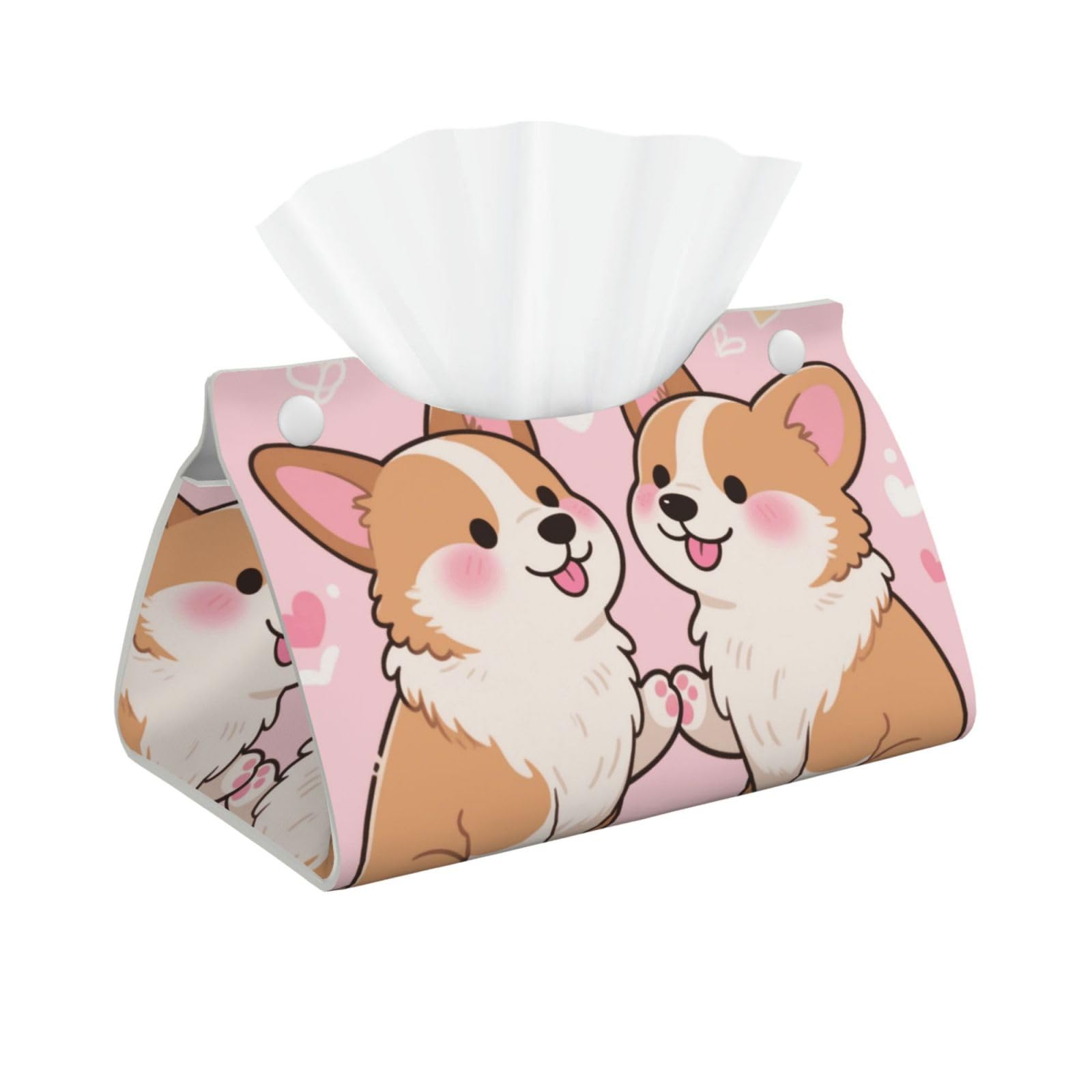 Pu Leather Tissue Box Cover, Cute Corgis Love Rectangle Tissue Case Covers Decorative Tissue Box Holder Waterproof Tissue Holder Organizer for Bathroom Home Office