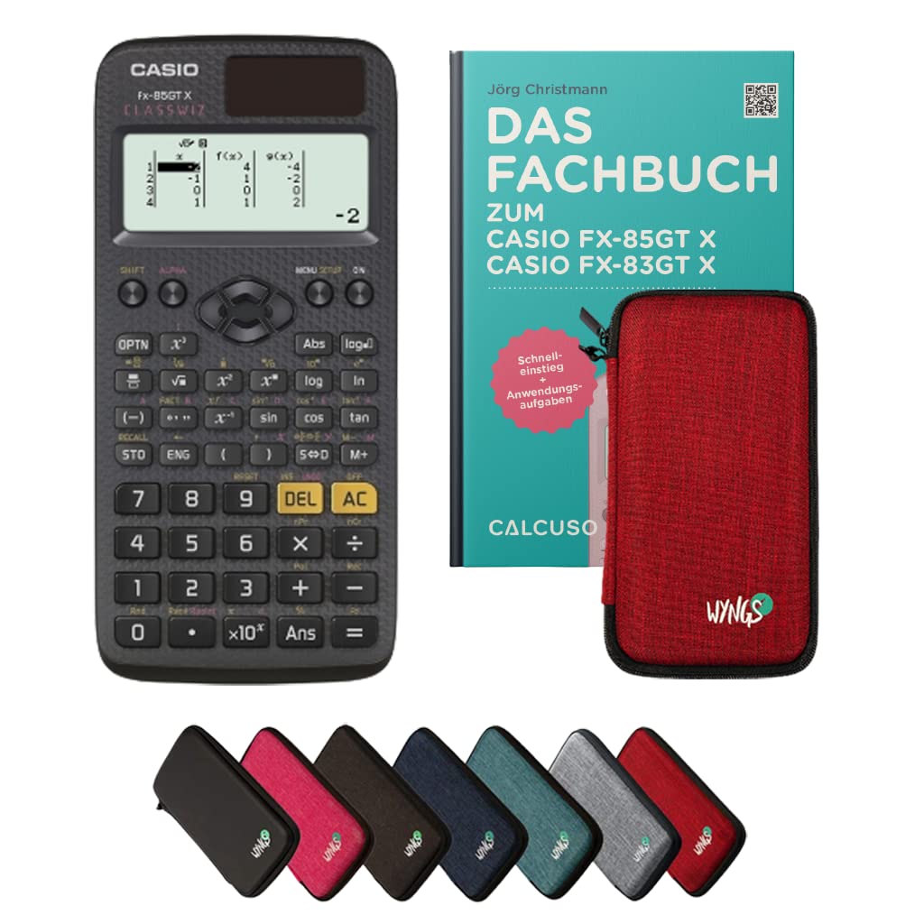 Casio fx-85GT X Incl. Funda Protectora Rojo y Libro especializado (64 páginas, DIN A5) – Calculadora científica – Smart Set (Alemán)