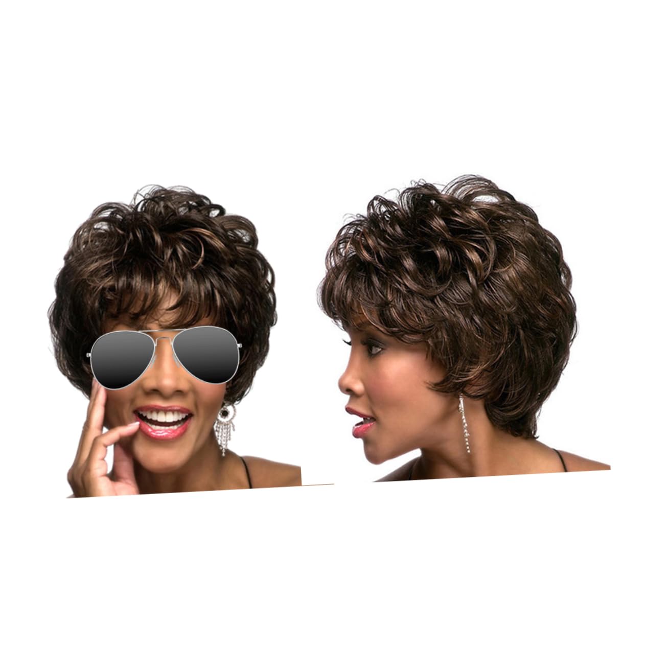 FOMIYES 2stücke Kurze Lockenperücke Für Damen Schwarz-braun Für Karneval Und Maskerade Mit Schrägem Lebensechtes Design Für Cosplay Und Besondere Anlässe