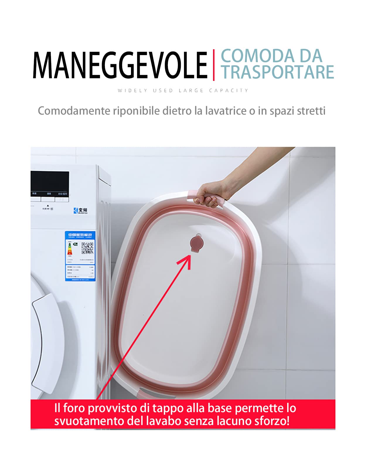 S.I.C Bassine pliante, grande (30 litres) cuve à linge en plastique, cuve à linge peu encombrante, idéale pour le linge sale, lessive, bain de pieds, panier équipé d'un bouchon de vidange d'eau(bleu)