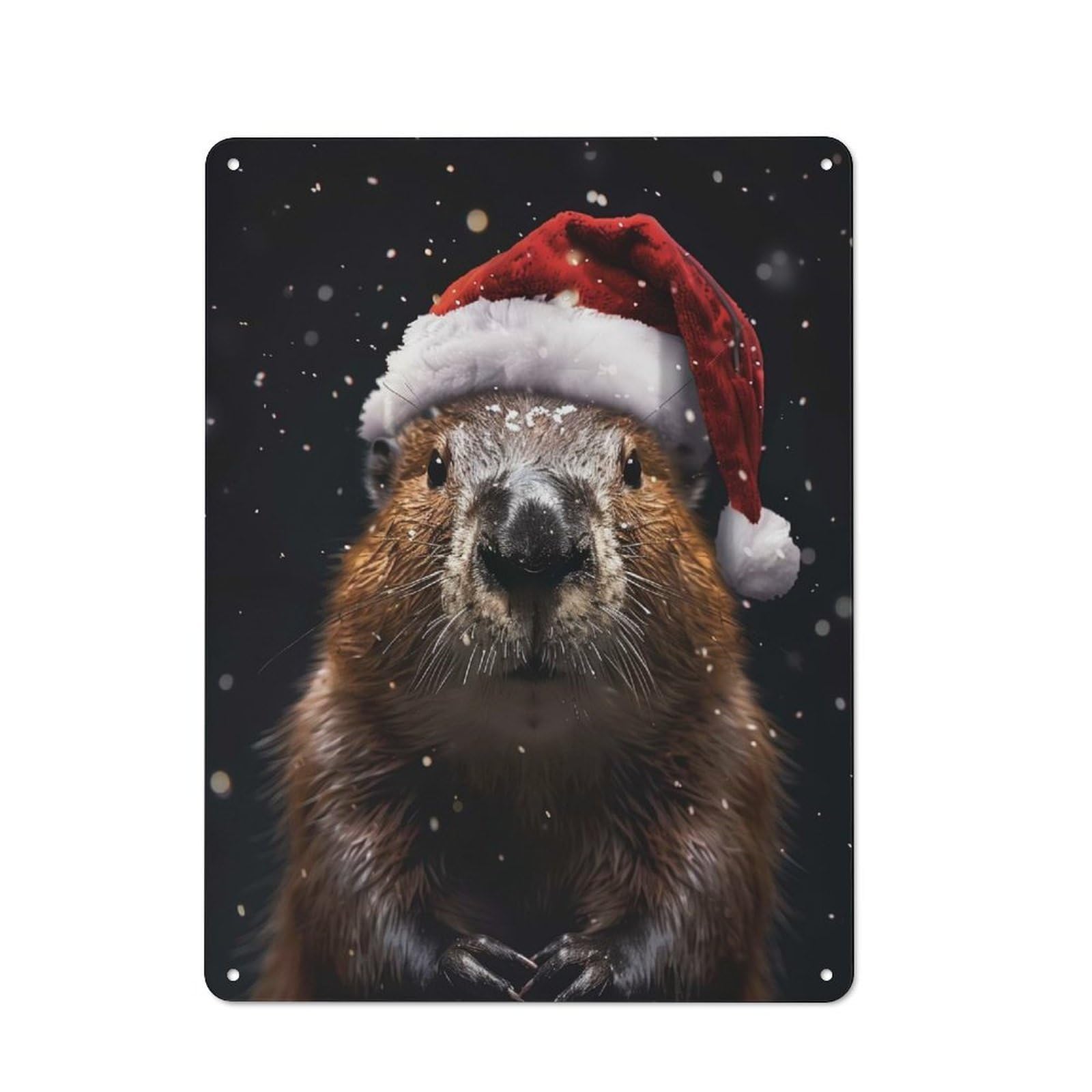 Junmoney Festive Beaver Christmas Tin Wall Plaque 40X30cm With For Hobby Room Or Studio, For Metal Sign Collectors, For Kitchen And Home Bar Decor