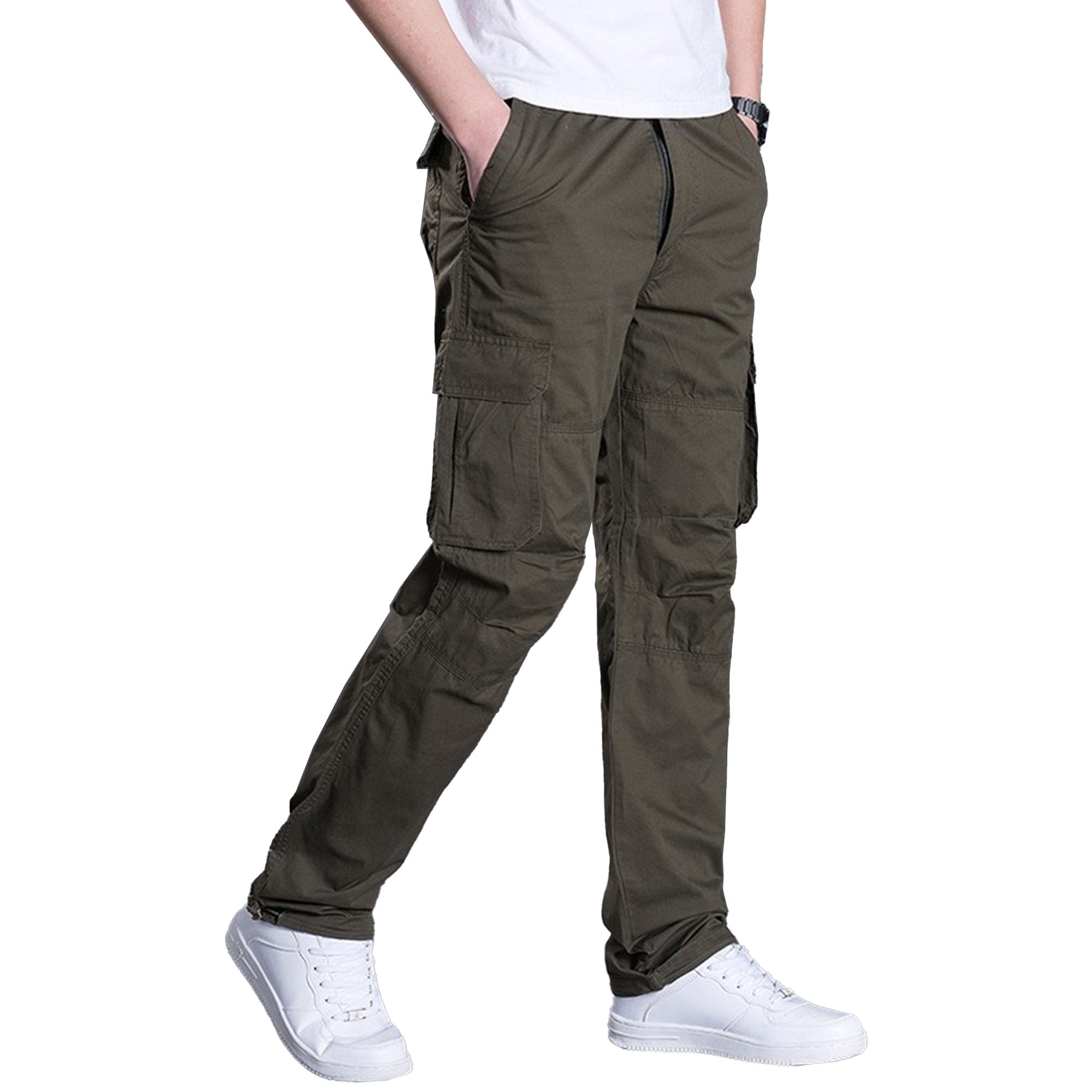 Maiyifu-GJ Men's Cargo Pants Casual Cotton Jogger Multi Pockets Trousers Outdoor Hiking Work Sweatpants (Agreen5,3X-Large)