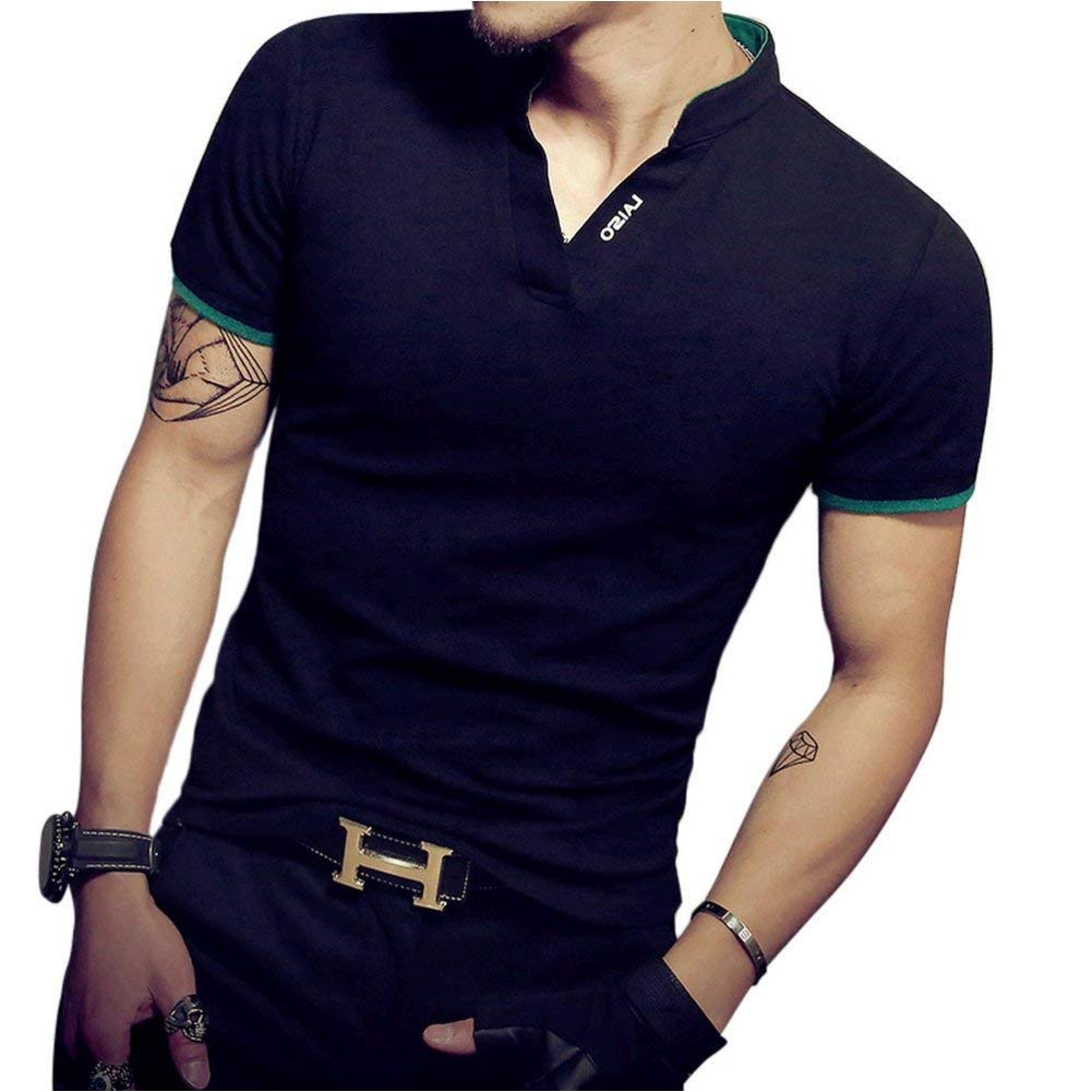LOGEEYAR Mens Fashion Polo Shirt Short/Long-Sleeve Slim Fit Henley T-Shirts Pique Cotton Clothes