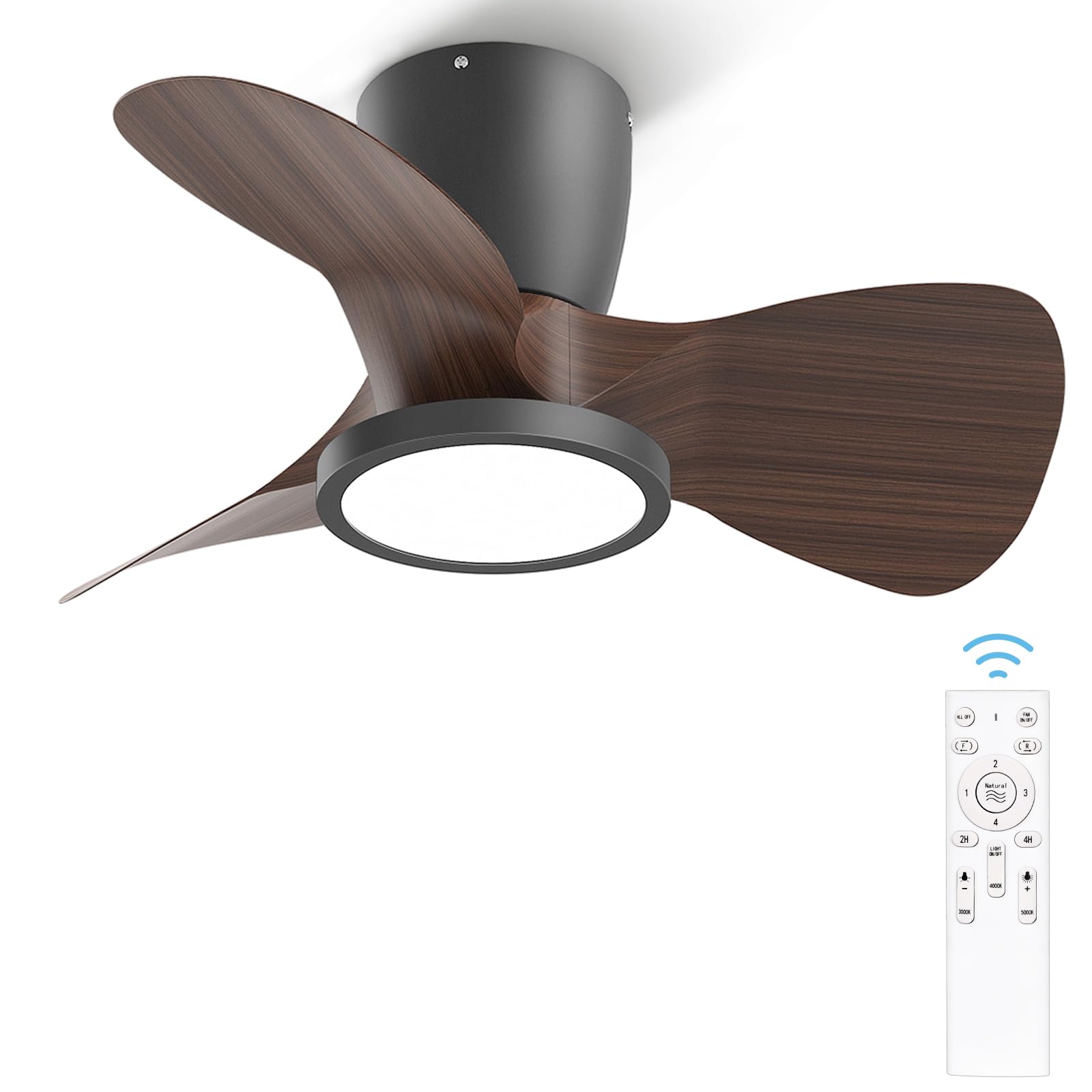 Ateroll Ventilatore da Soffitto con Luce, Dimmerabile 3CCT (3000K-4000K-5000K), Ventilatore da Soffitto 1800LM Con Telecomando, 4 Velocità, Timer, Adatto per Soggiorno, Cucina, Camera da Letto