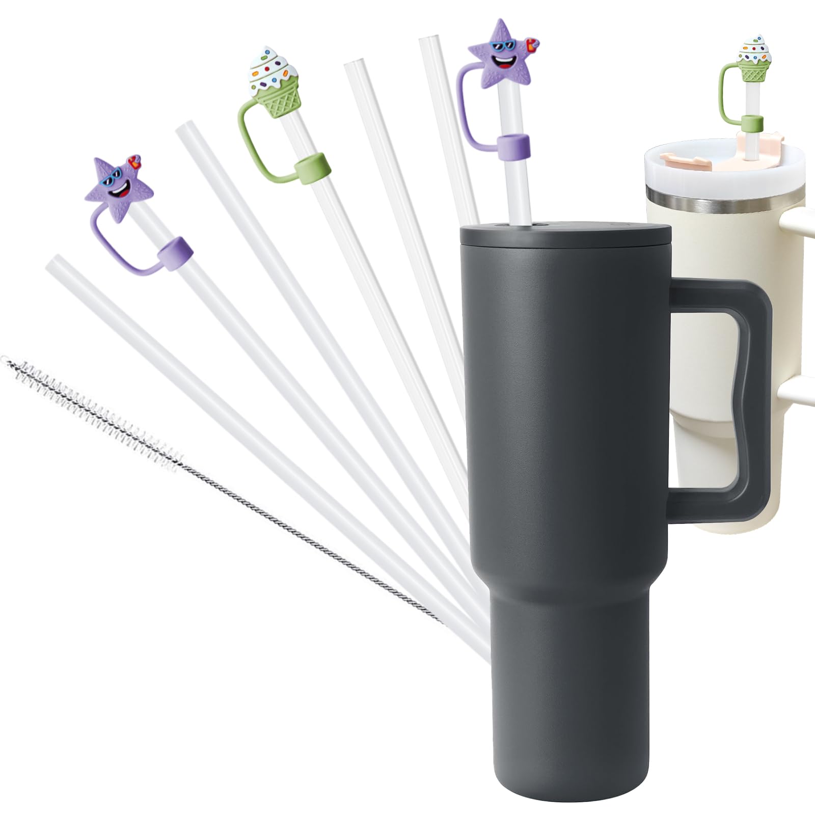 Reusable Straw Set for 40oz &amp; 30oz Tumbler, Replacement Straws Lids Compatible with Simple Modern, Stanley, Owala, 6 Straws, 2 Covers, 1 Brush, BPA-Free, Leak-Proof