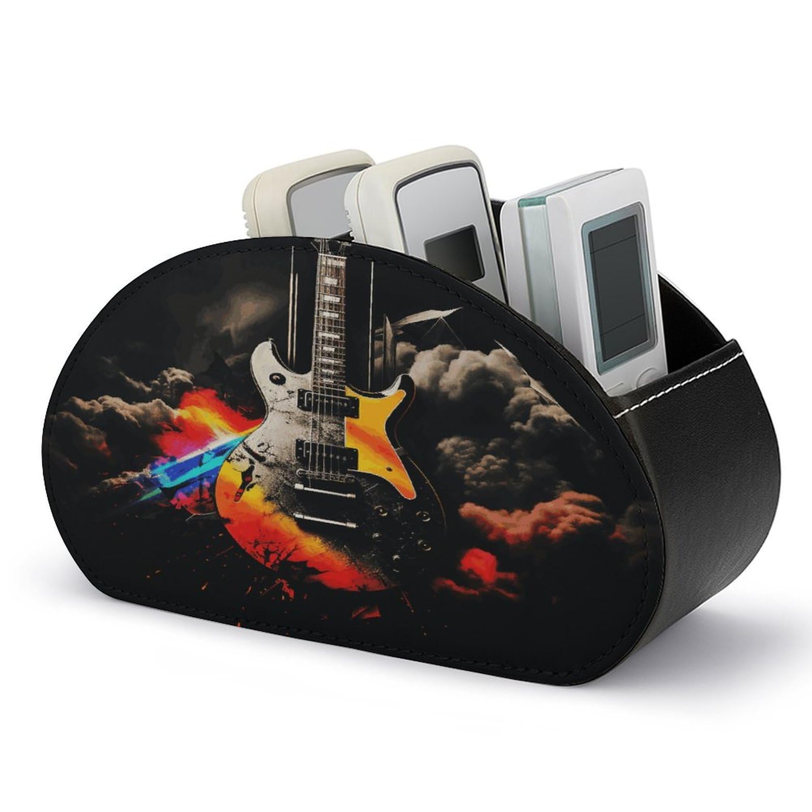 FekiLoot Rock Music Remote Control Holder with 5 Compartments Remote Organizer Caddy for Table TV Remote Caddy Storage Box/Tray Fits Media Controllers Office Supplies