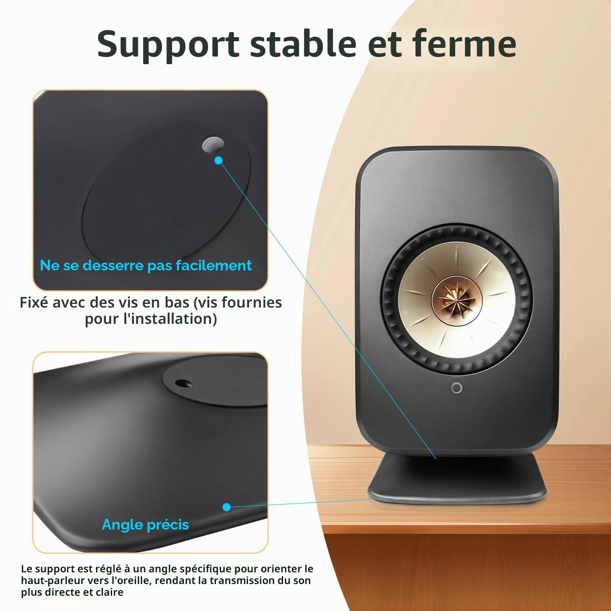 Support de bureau en métal pour haut-parleur KEF Lsxii (noir)