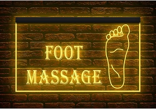 160026 - Letrero de neón con luz LED de neón para tienda de masaje de pies abiertos (16 x 12 pulgadas, amarillo)