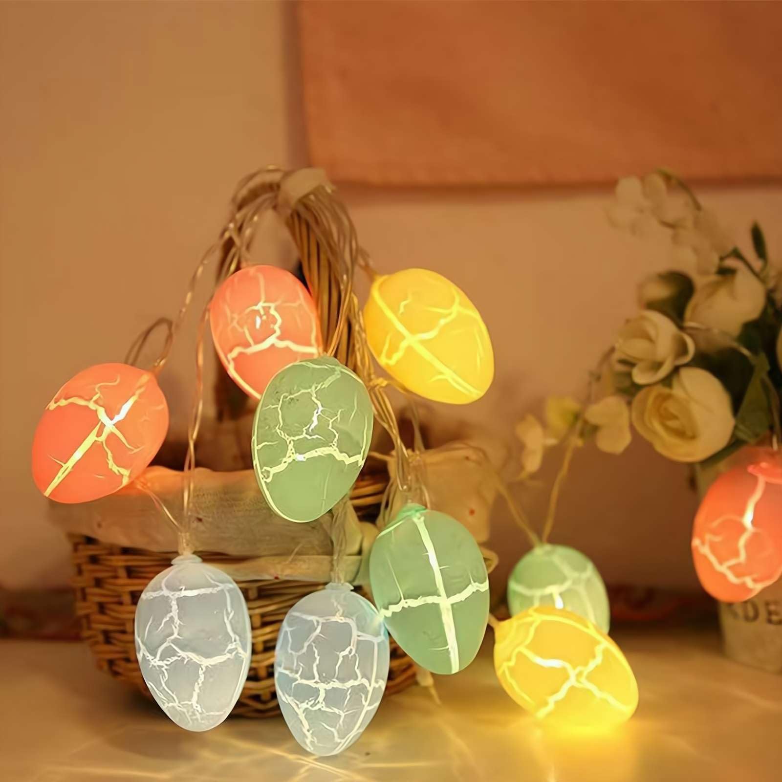 Catena Luminosa Di Pasqua A Forma Di Uovo – 2 M Con 10 LED A Batteria, Timer 6 Ore On / 18 Ore Off. Perfetta Per Decorare Alberi, Tavoli, Ghirlande E Cestini Di Pasqua. Alimentata Da 2 AA (non Incluse)