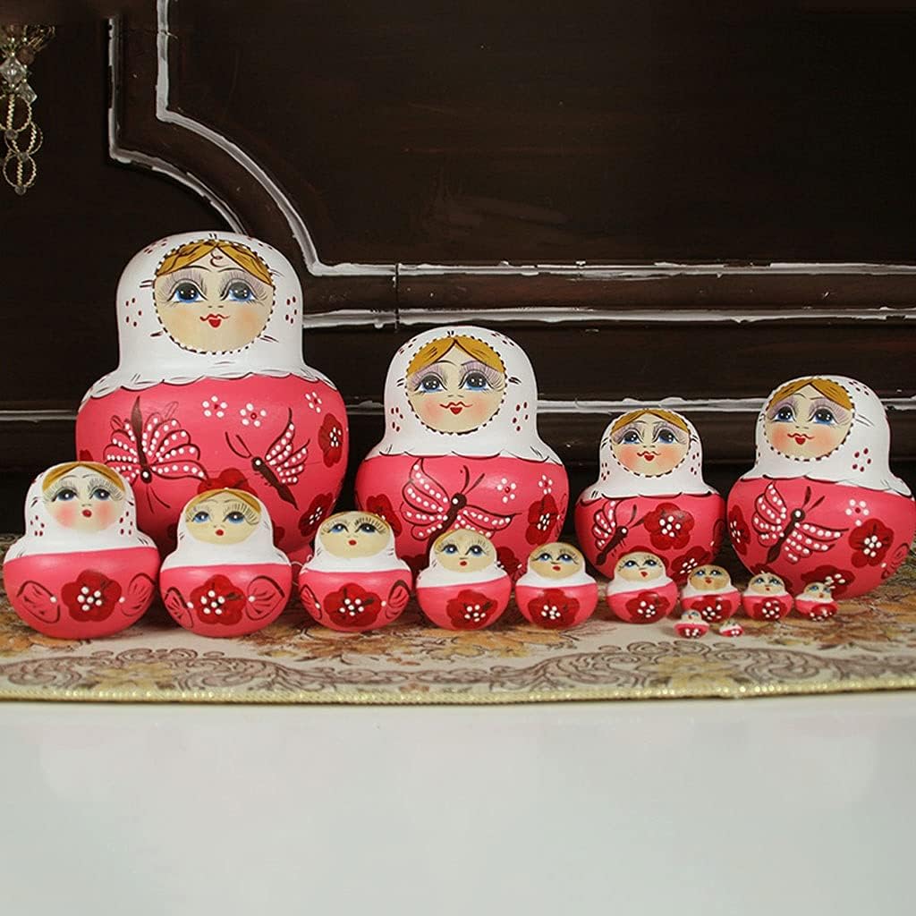 Russian Nesting Dolls Wooden Matryoshka 15-Piece Matryoshka Dolls Children’s Toys Christmas Birthday Decoration Wish Gifts (Color : A)