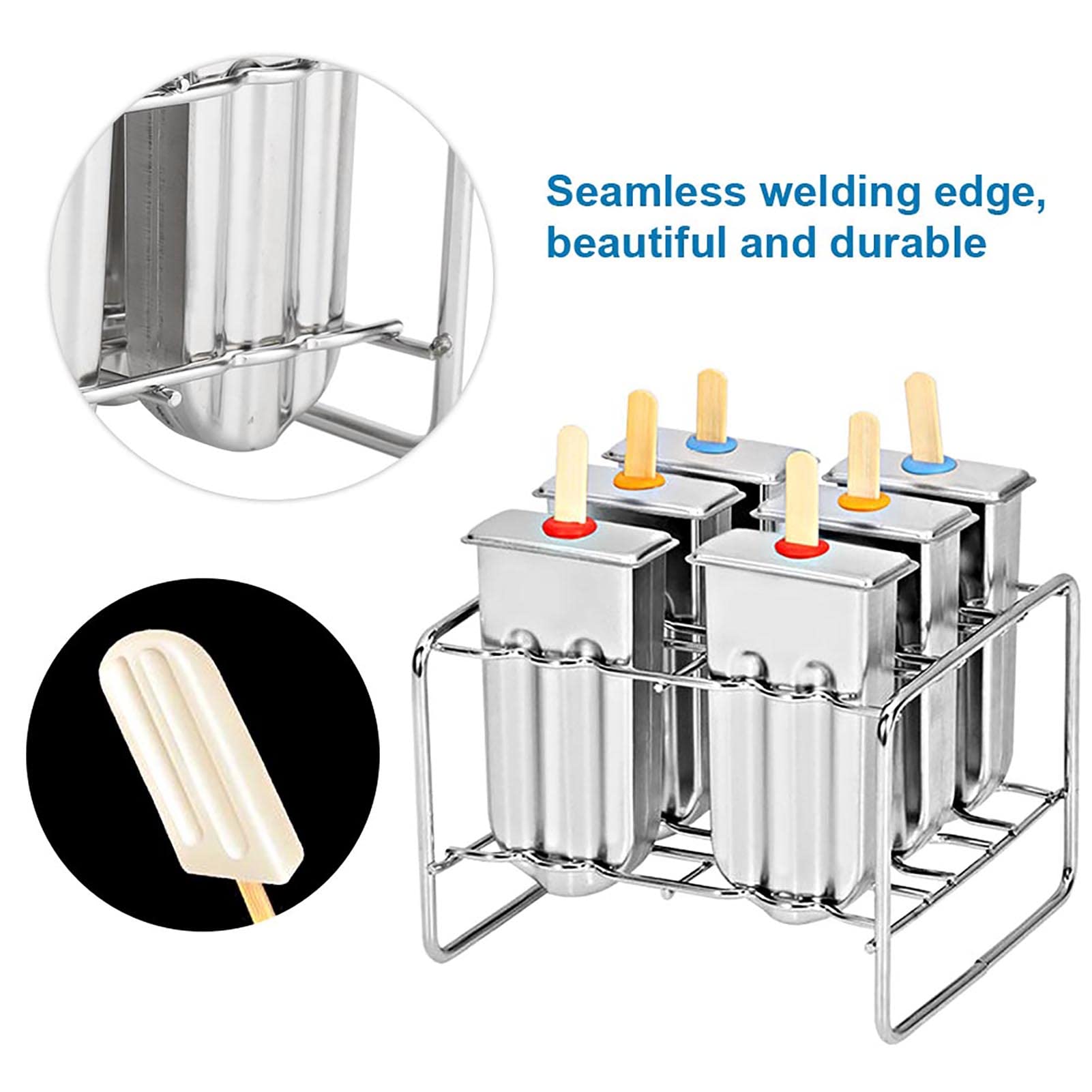 Luocute Stampo per Gelato in Acciaio Inox, 6 Cavità DIY Pop Maker (Round
