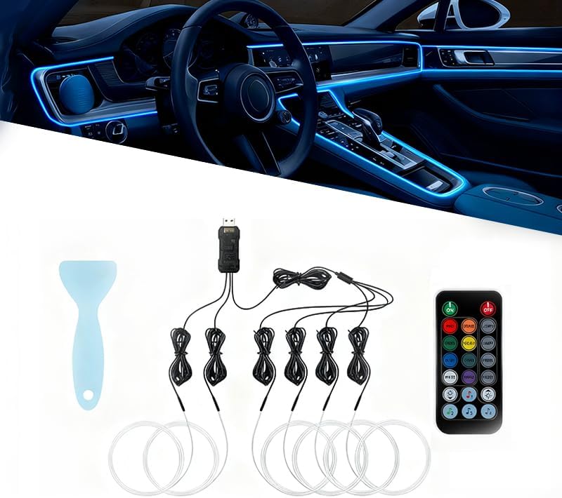 Car Interior LED Strip Lights for Tesla Roadster 2008-2012 2025, 6 in 1 Car Ambient Lighting Kit with Remote Control, Sync to Music, Car Interior Trim Accessories, 8m