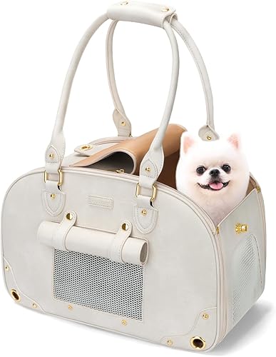 PetsHome Bolsa transportadora para perros, transportador para mascotas, plegable, impermeable, de cuero de alta calidad, portátil, para gatos y