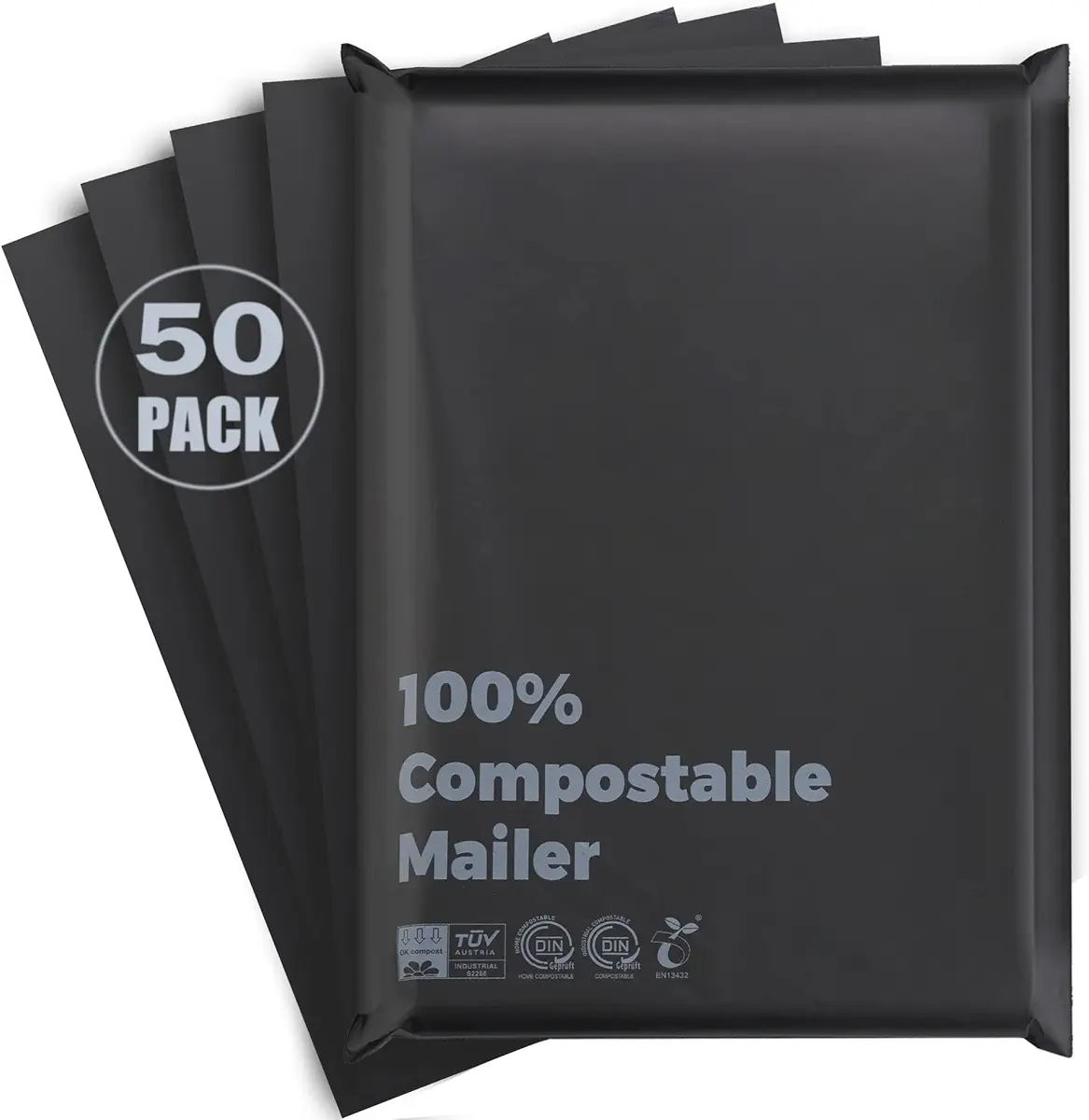 Eargardin 100% Compostable 10x15 inch Shipping Bags with Self Seal Waterproof Shipping Mailers with Eco Friendly Packaging Envelopes Supplies Mailing Bags BPI Certified Black, 50 Counts