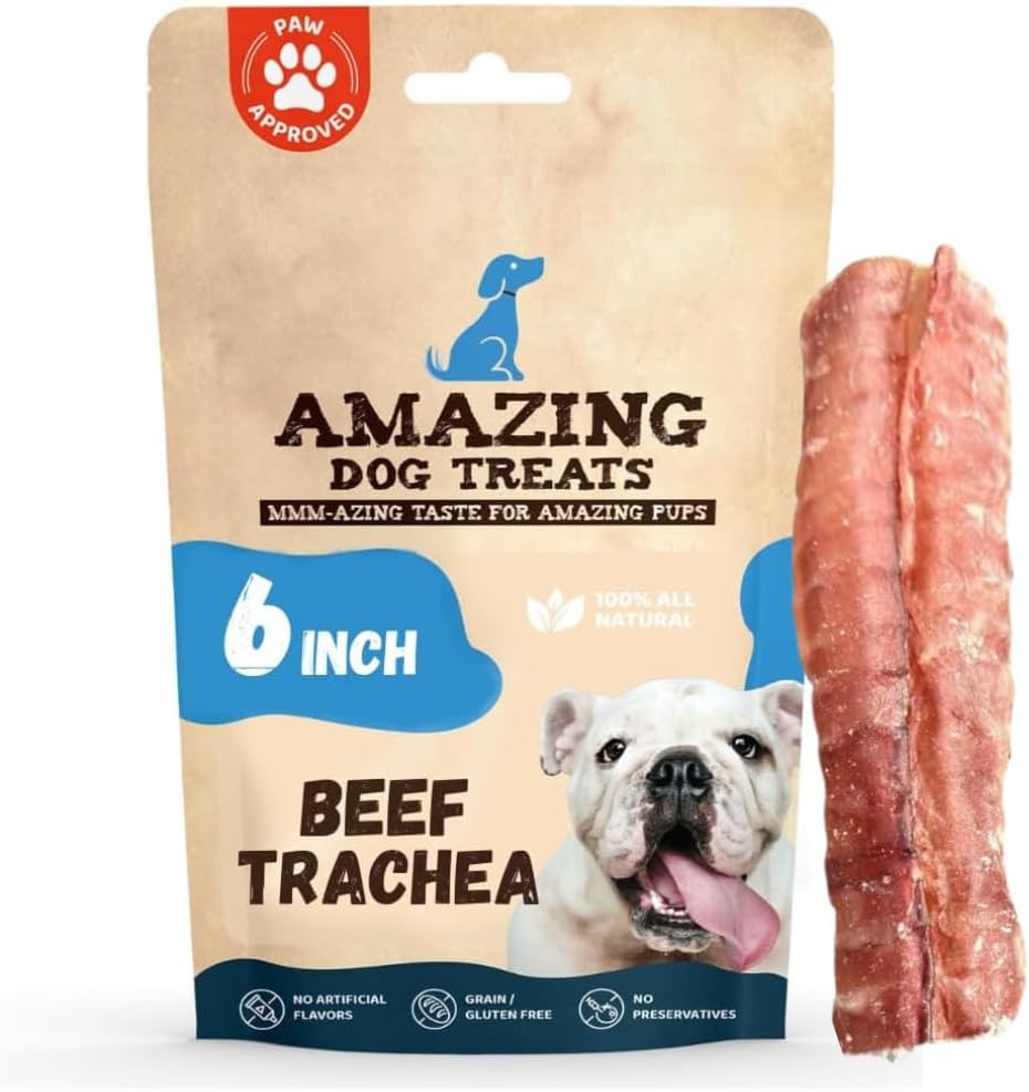 Amazing Dog Treats - 6 Inch Beef Trachea Dog Chews (20 pcs - 32 oz) - Trachea Dog Treats - NO Hide - Digestible and Safe Chews for Dogs - Glucosamine and Chondroitin for Joint Health for Dogs
