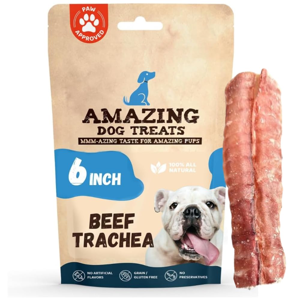 Amazing Dog Treats - 6 Inch Beef Trachea Dog Chews (10 pcs - 16.5 oz) - Trachea Dog Treats - NO Hide - Digestible and Safe Chews for Dogs -