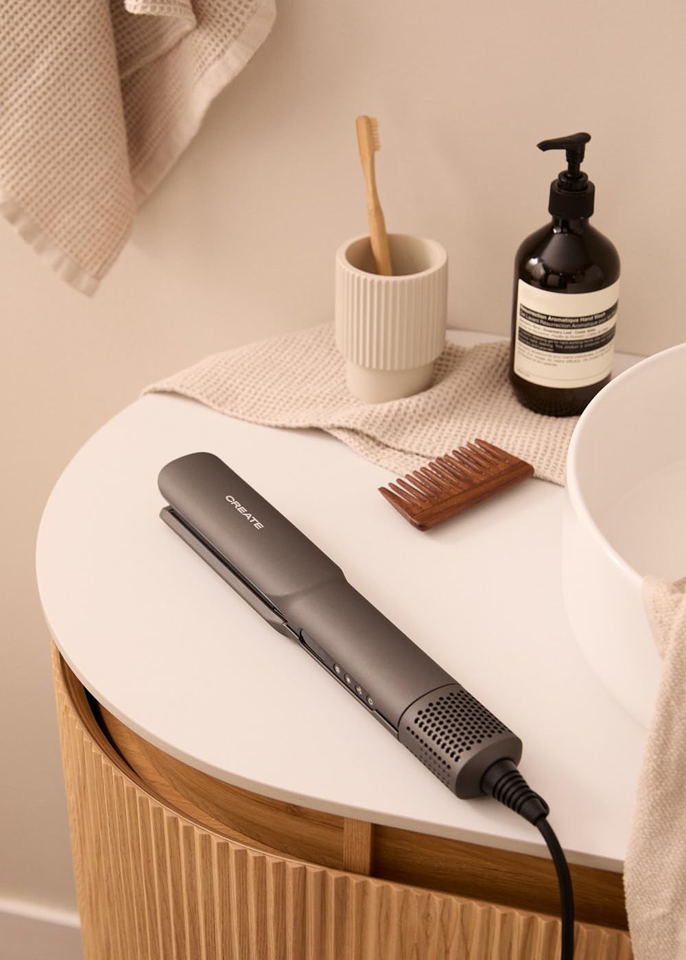 CREATE/CERAMIC AIR STYLER DUAL/Plancha secador iónico grafito para pelo mojado o seco/Pantalla LCD, revestimiento cerámico, secado rápido, temperatura y velocidad ajustable, 1300W