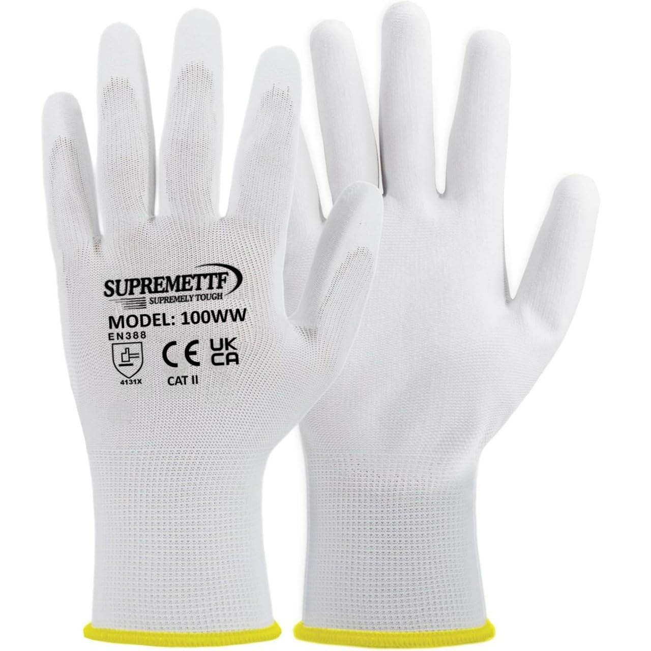 SUPREMETTF Supremely Tough 24 Pairs White Men's Safety Work Gloves - PU Coated Nylon for Gardening, Warehouse and Building (Large-9)
