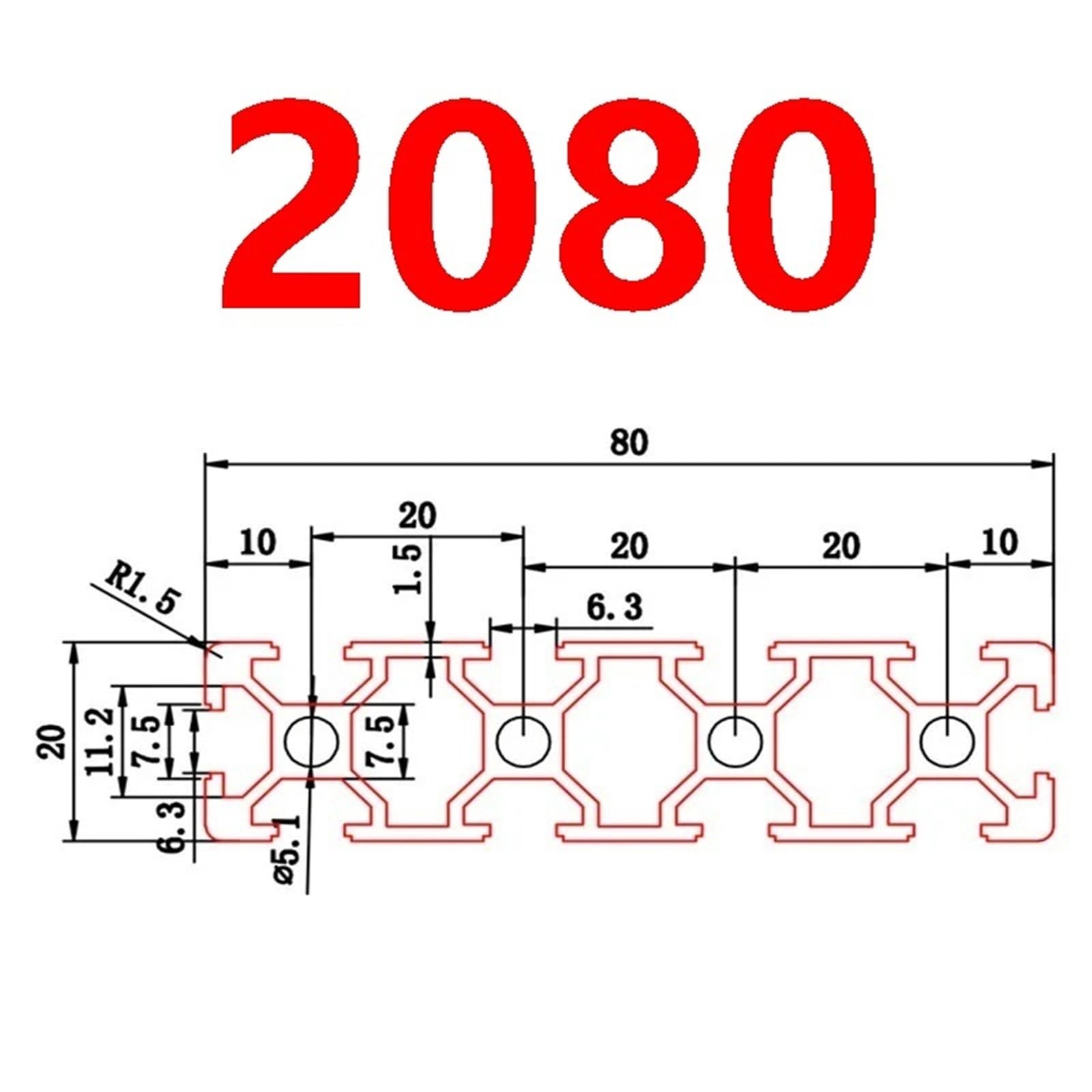 GTPBAO 2080 Profilo in alluminio estruso anodizzato Guida lineare 100 mm 500 mm 750 mm 1000 mm Telaio lungo Banco da lavoro di montaggio Binario estruso(800mm long)