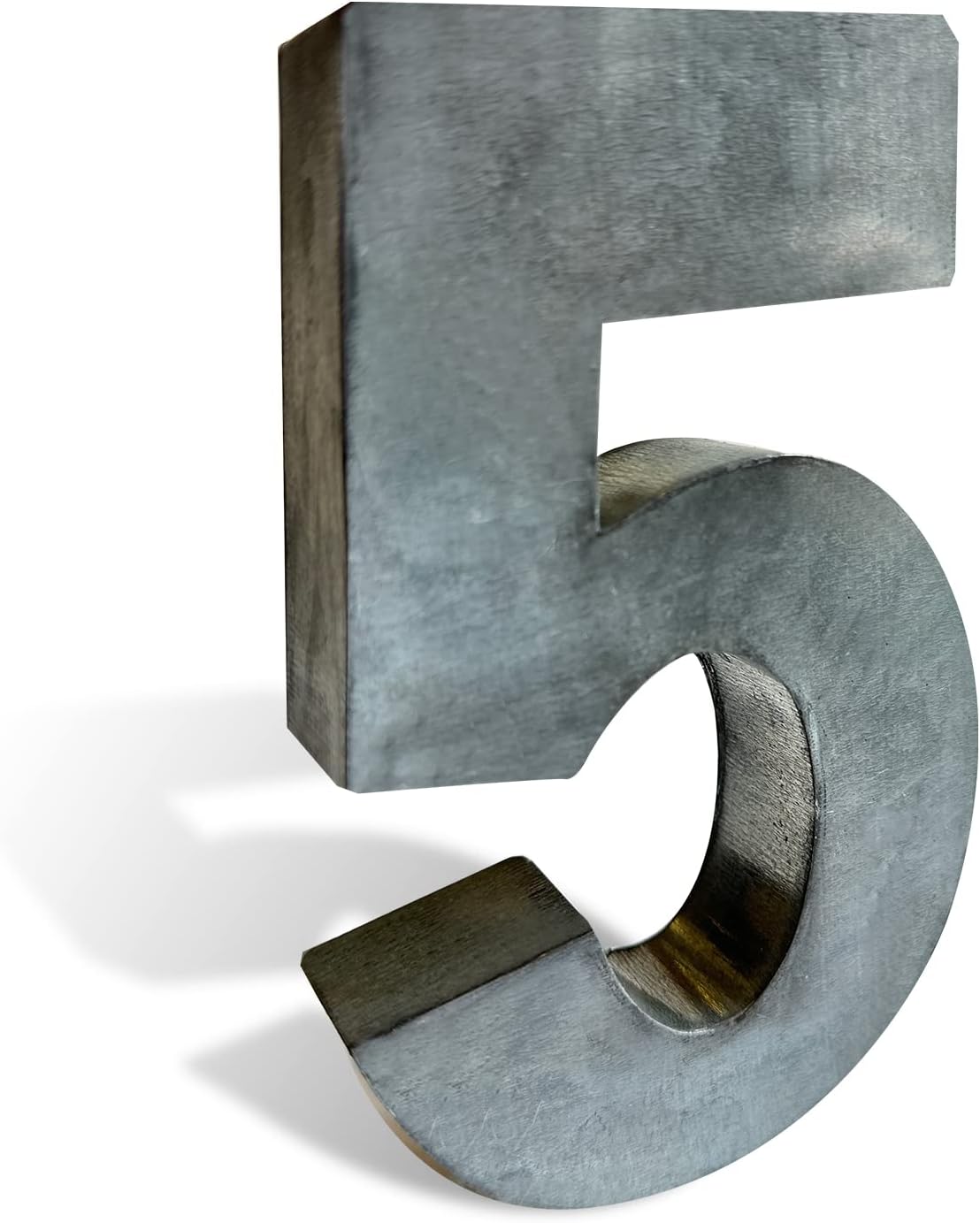 Galvanized Metal Number - 6" 3D Metal Digit-5 in Hanging or Freestanding, Rustic Vintage Style Farmhouse Decor & Sign, for Mailbox Phone Home Address Numbers, Door and Wall Decoration