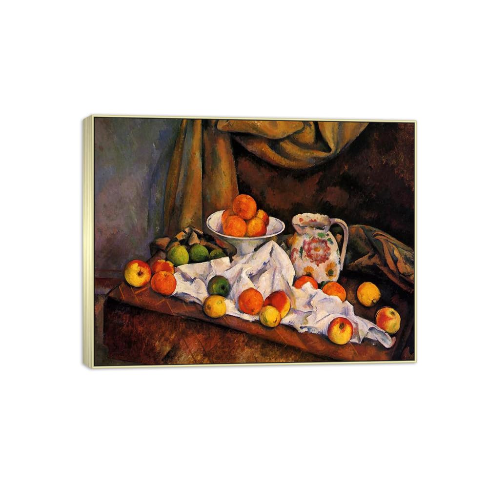 SDYSKKUG Canvas Wall Art Picture Decor Fruit Bowl by Paul Cezanne 90x70cm Silver Frame