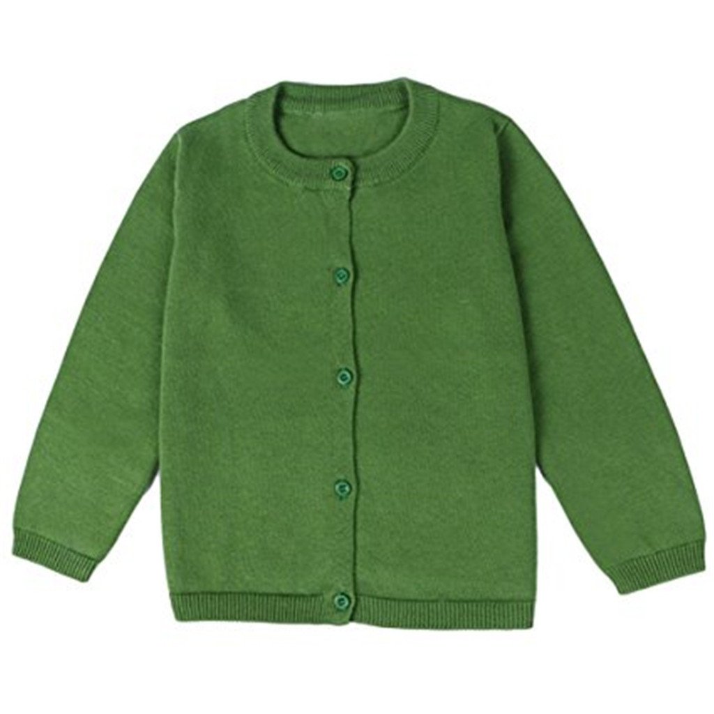 Little Girls Cute Crew Neck Long Sleeve Button-Down Solid Cotton Fine Knit Cardigan Sweaters