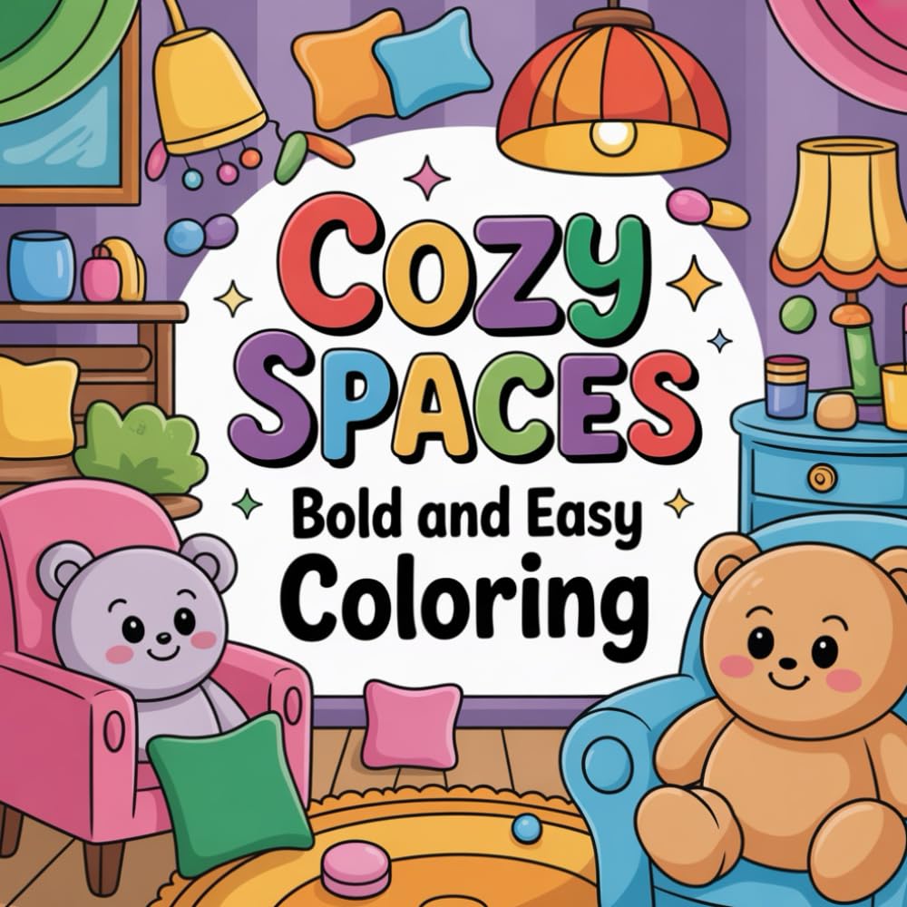 Cozy Spaces Bold And Easy Coloring: cute coloring book for kids, coloring book for adults, kawaii coloring book, Coloring Book for Adults and Kids, ... Easy, cozy home corners, warm indoor moments