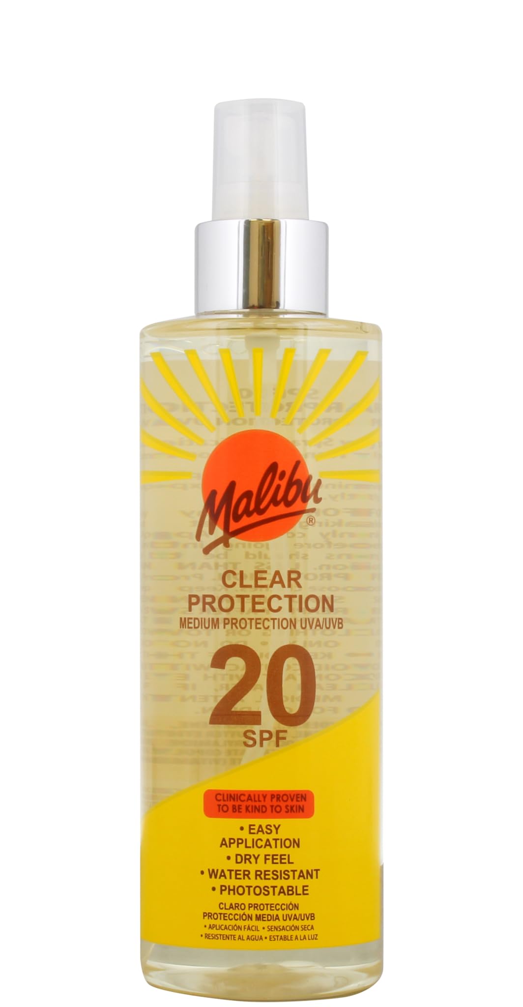 Malibu Sun, SPF 20, Clear Protection Spray, Medium Protection, Water Resistant, 250ml