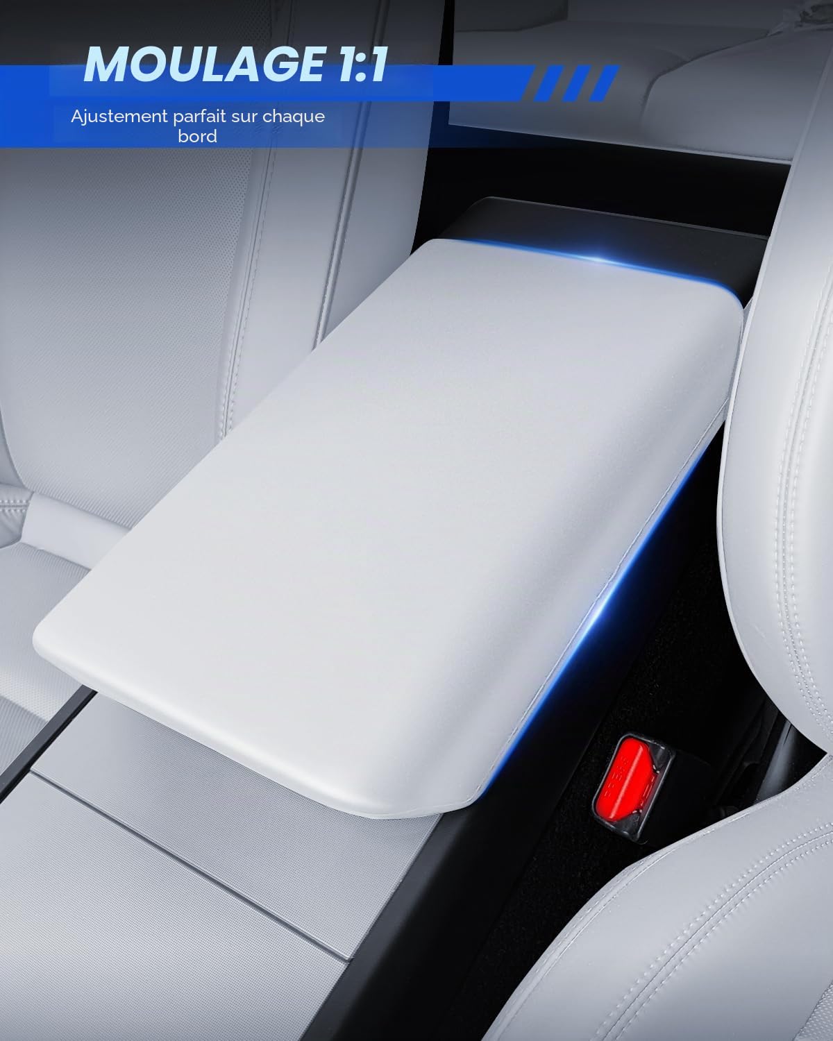 Couvercle d’Accoudoir Central pour Tesla Model Y 2025-2026 et Model 3 2024-2026 Protection en TPE Étanche et Antidérapant Tesla Juniper Highland Accessoires (Blanc)